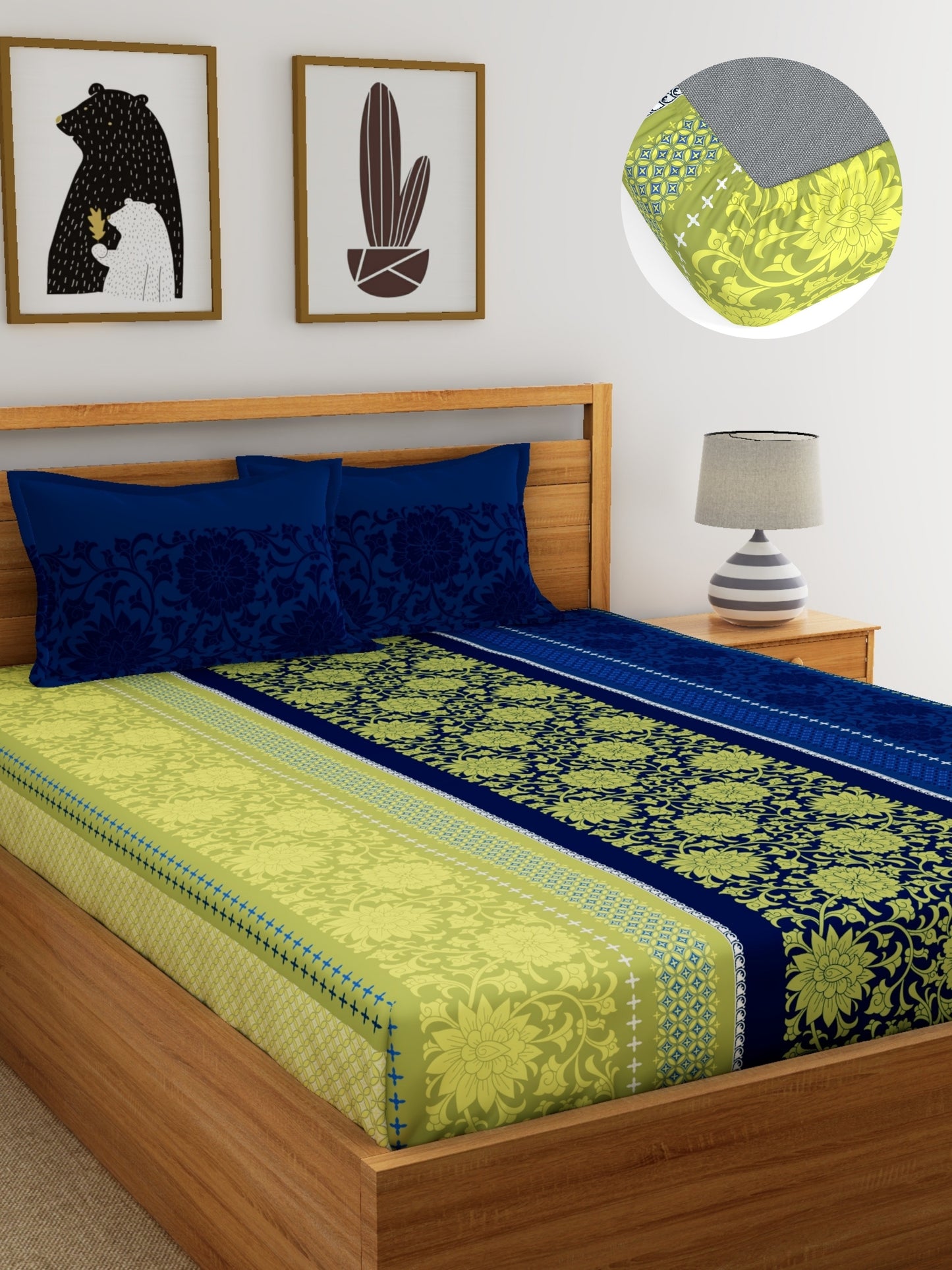 Dreamscape Wrinkle and Fade Resistant 140 GSM Floral Bedsheet Set - Colour: Blue
