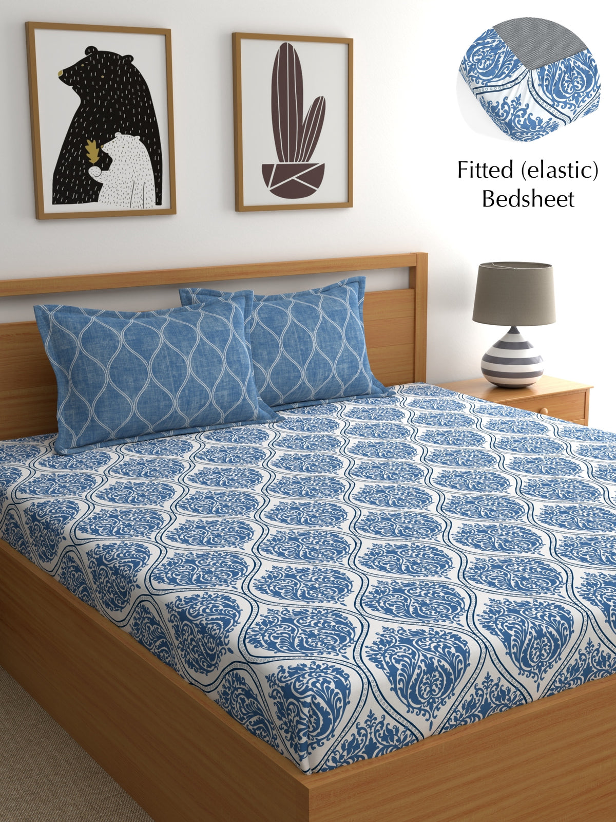 Home Ecstasy 100% Cotton 140 TC Ethnic Bedsheet Set - Colour: Blue