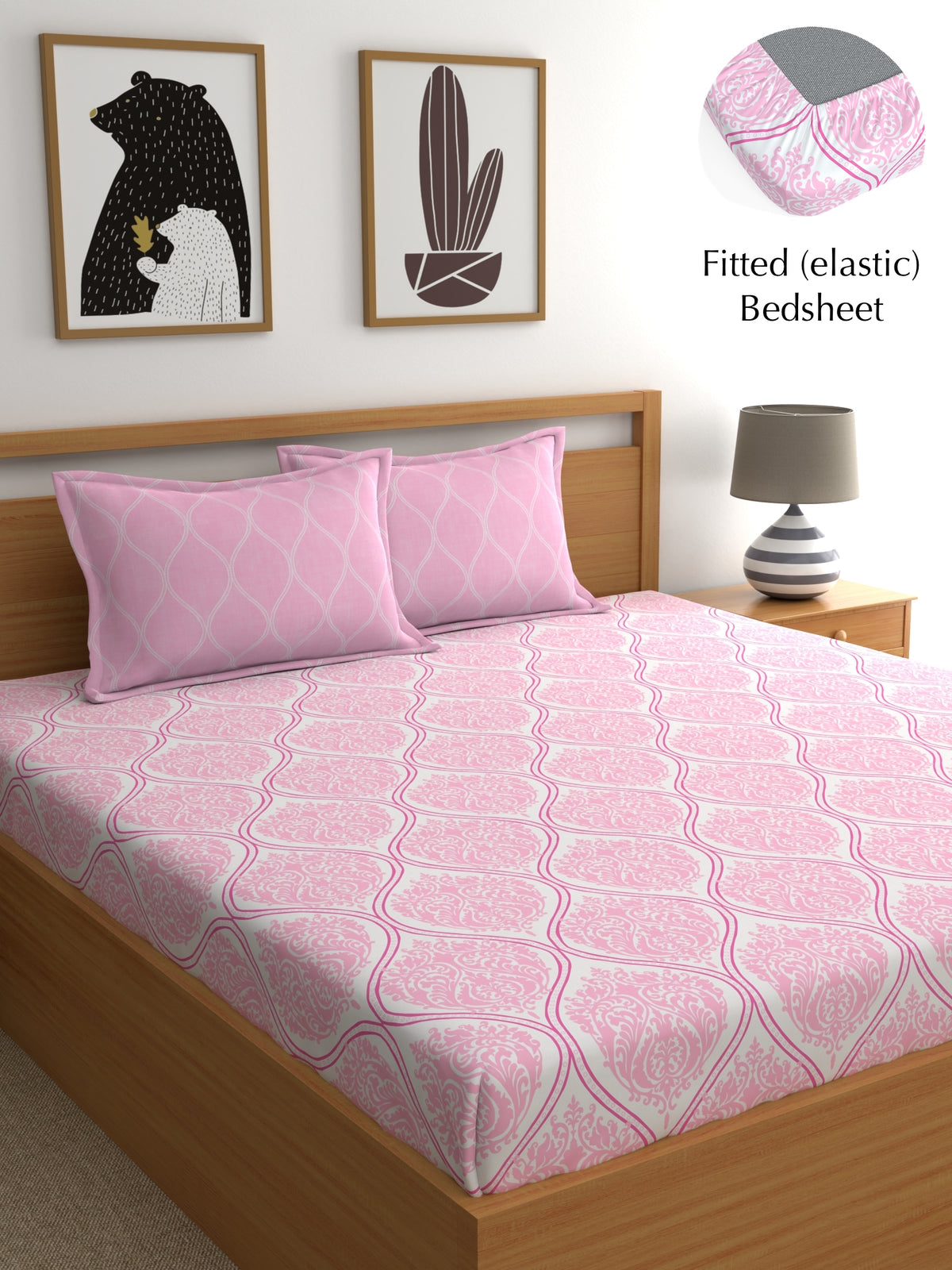 Home Ecstasy 100% Cotton 140 TC Ethnic Bedsheet Set - Colour: Light Pink