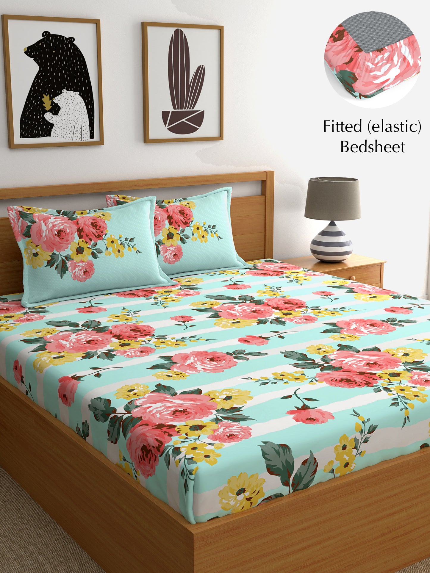 Home Ecstasy 100% Cotton 140 TC Floral Bedsheet Set - Colour: Sea Green