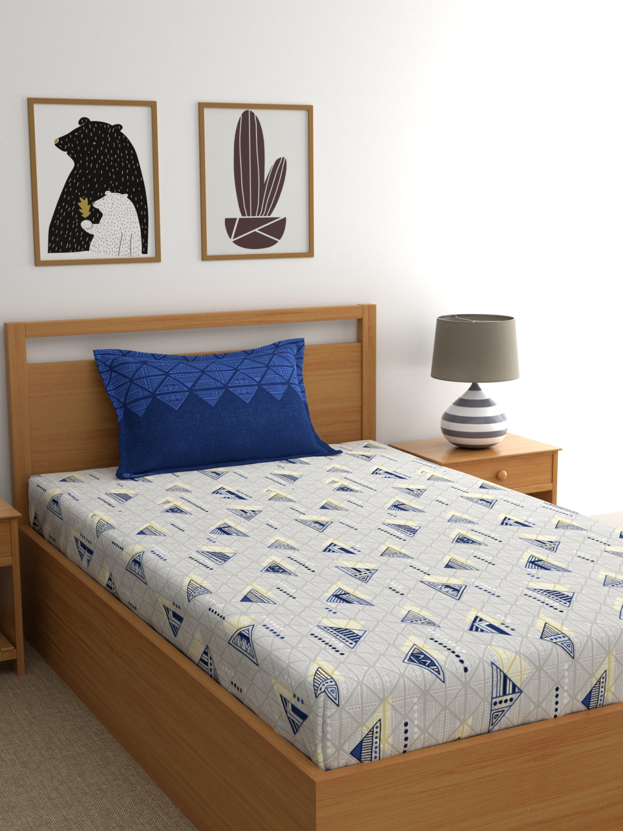 Home Ecstasy 100% Cotton Geometric Bedsheet Set | 140 TC | Blue