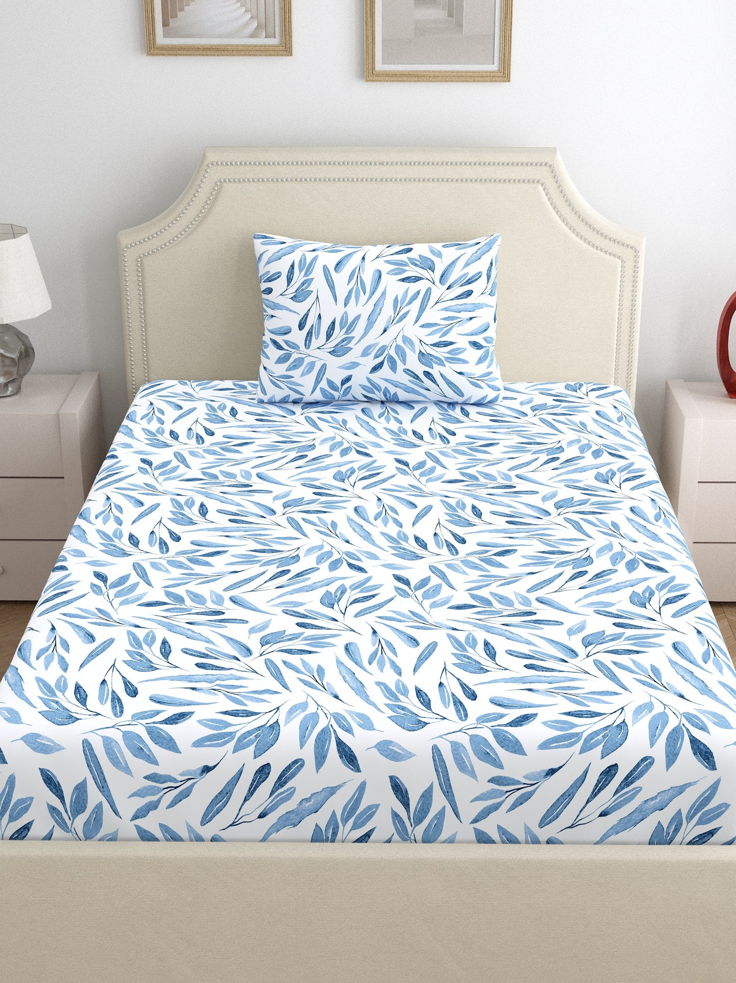 Dreamscape 100% Cotton Floral Bedsheet Set | 140 TC | Blue