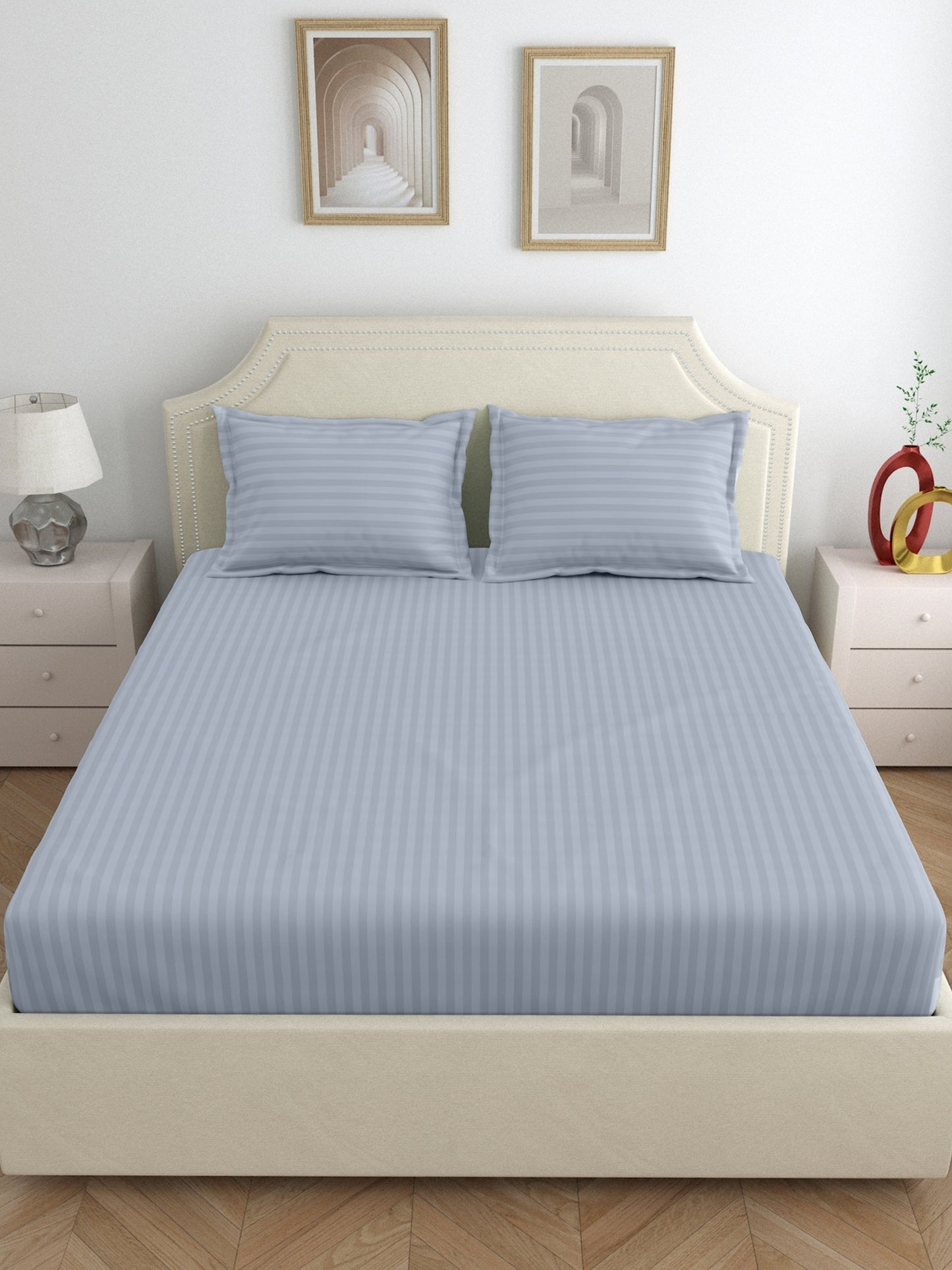 My Room 100% Cotton Bedsheet | 300 TC | Light Grey