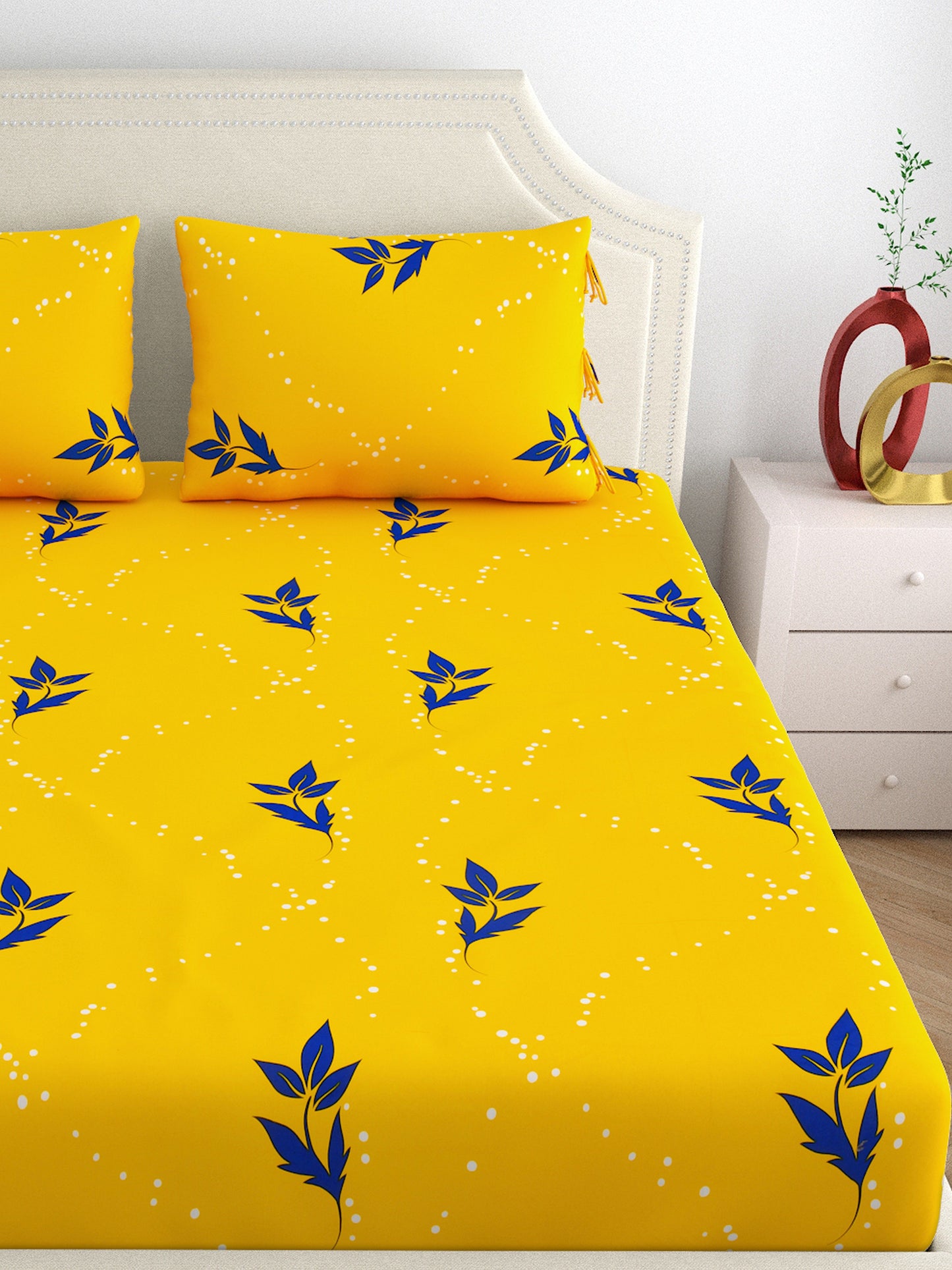 Home Ecstasy 100% Cotton Floral Bedsheet Set | 140 TC | Yellow