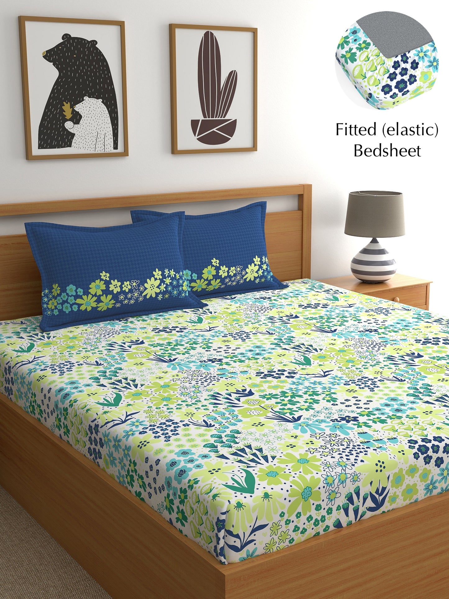 Home Ecstasy 100% Cotton 140 TC Floral Bedsheet Set - Colour: Blue