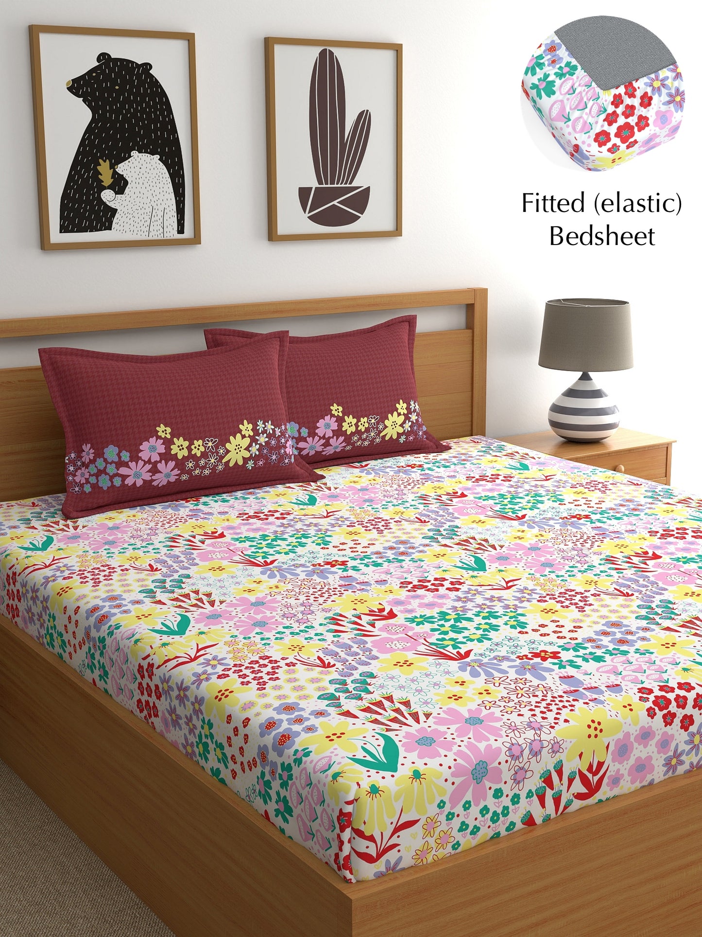 Home Ecstasy 100% Cotton Floral Bedsheet Set | 140 TC | Red