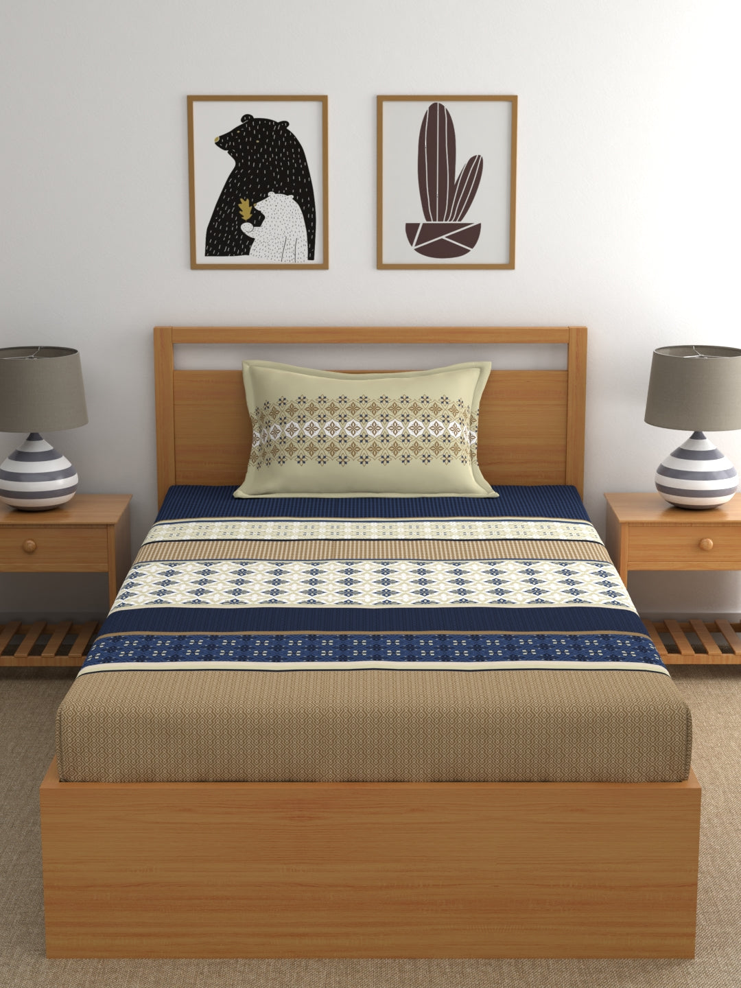 Home Ecstasy 100% Cotton Ethnic Bedsheet Set | 140 TC | Blue