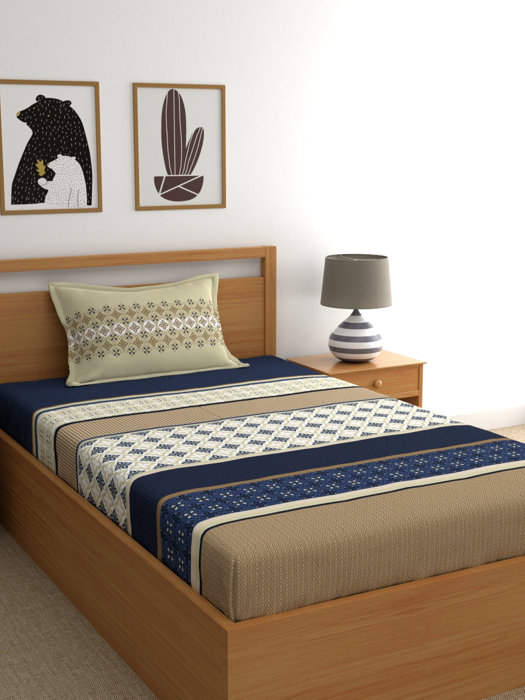 Home Ecstasy 100% Cotton Ethnic Bedsheet Set | 140 TC | Blue