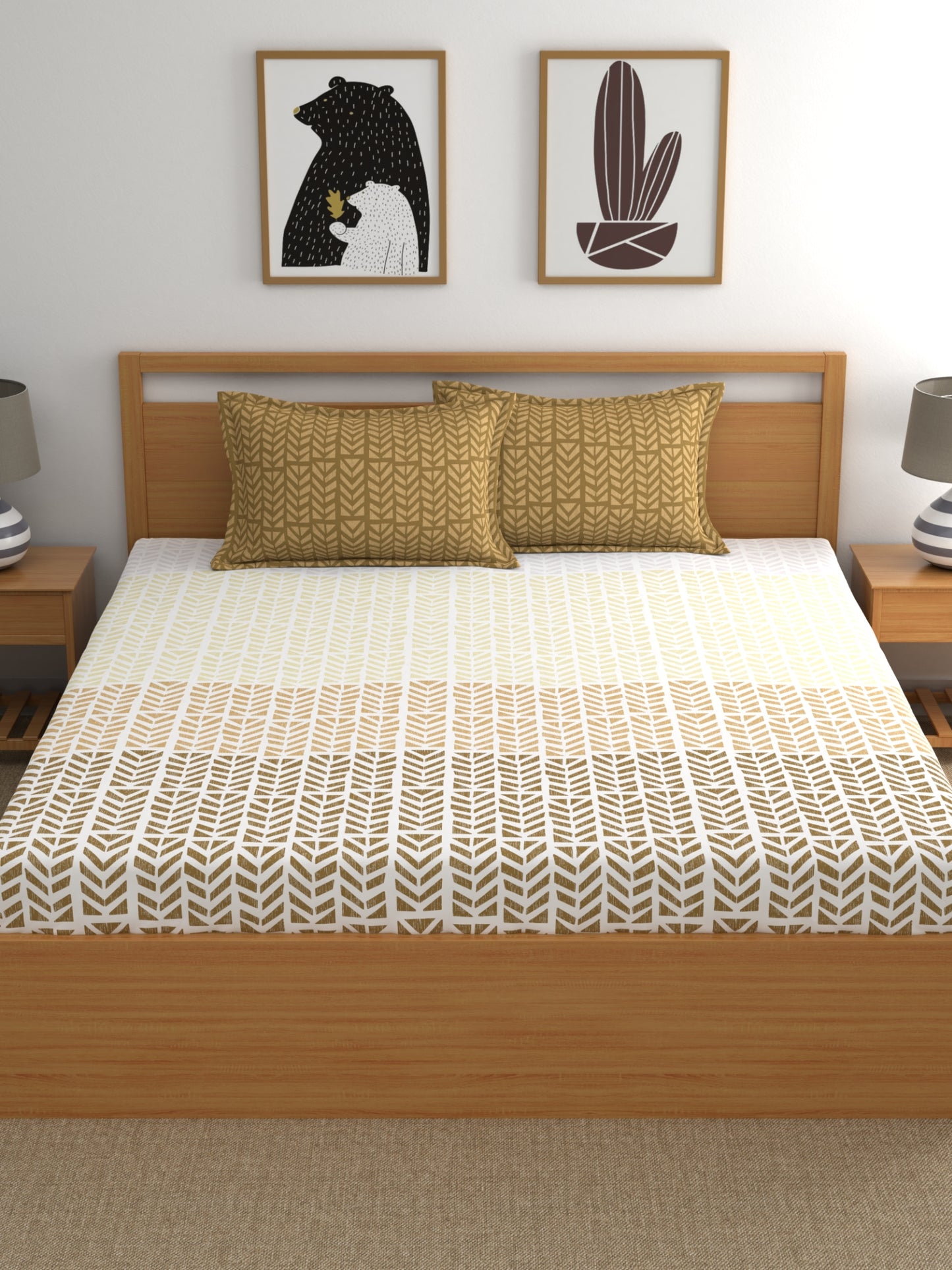 Home Ecstasy 100% Cotton Abstract Bedsheet Set | 140 TC | Brown