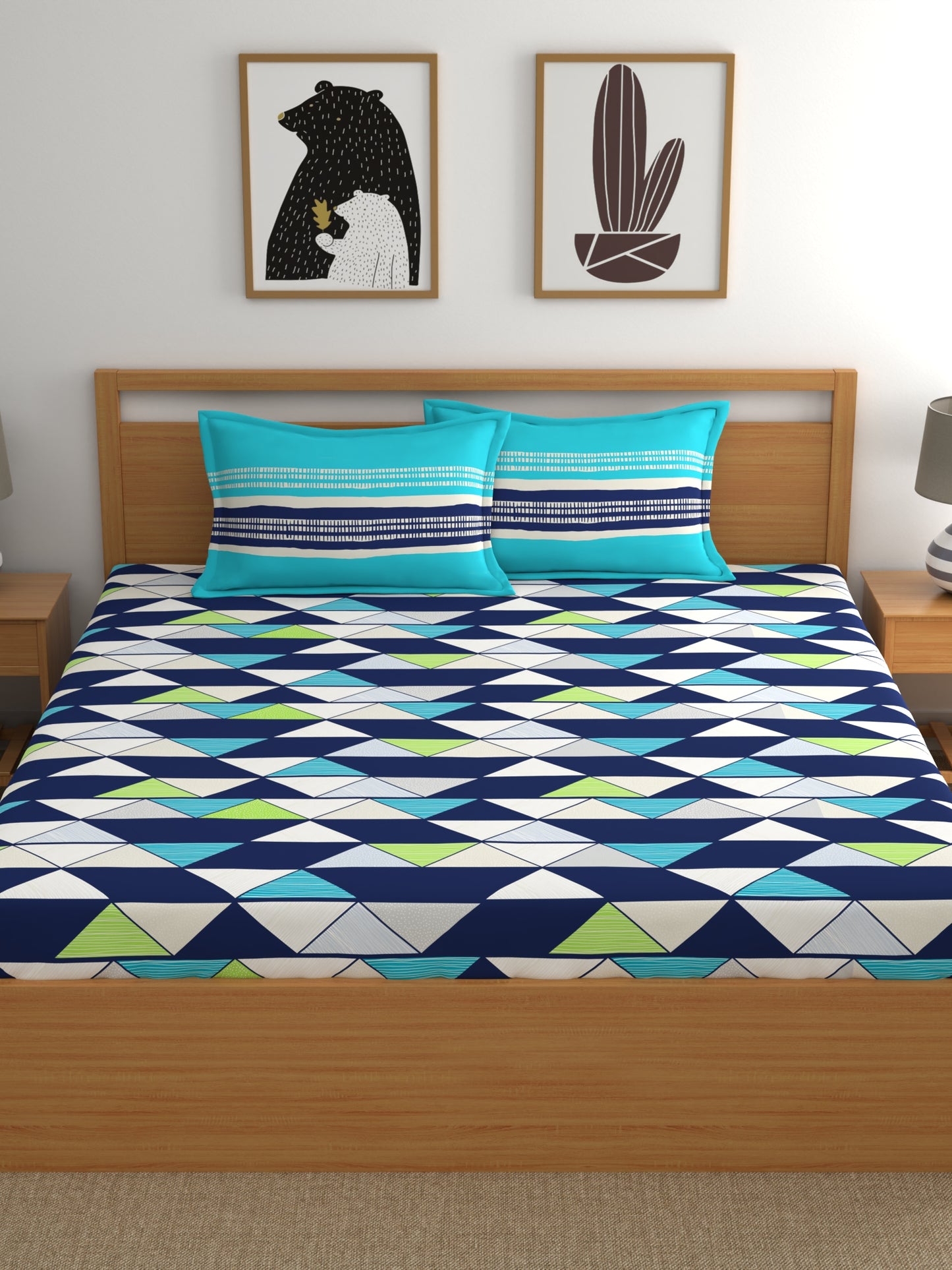 Home Ecstasy 100% Cotton Geometric Bedsheet Set | 140 TC | Navy Blue