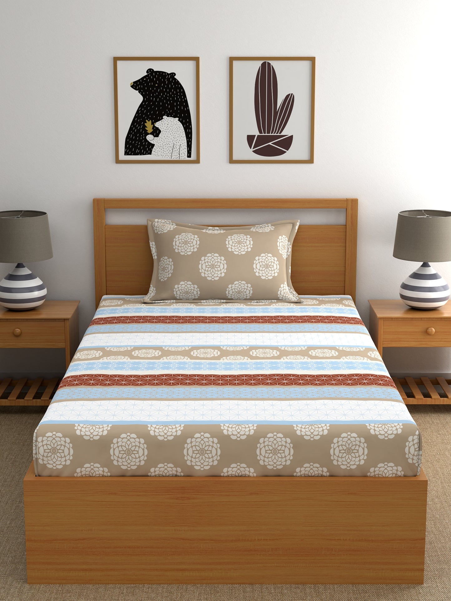 Home Ecstasy 100% Cotton Ethnic Bedsheet Set | 140 TC | Brown
