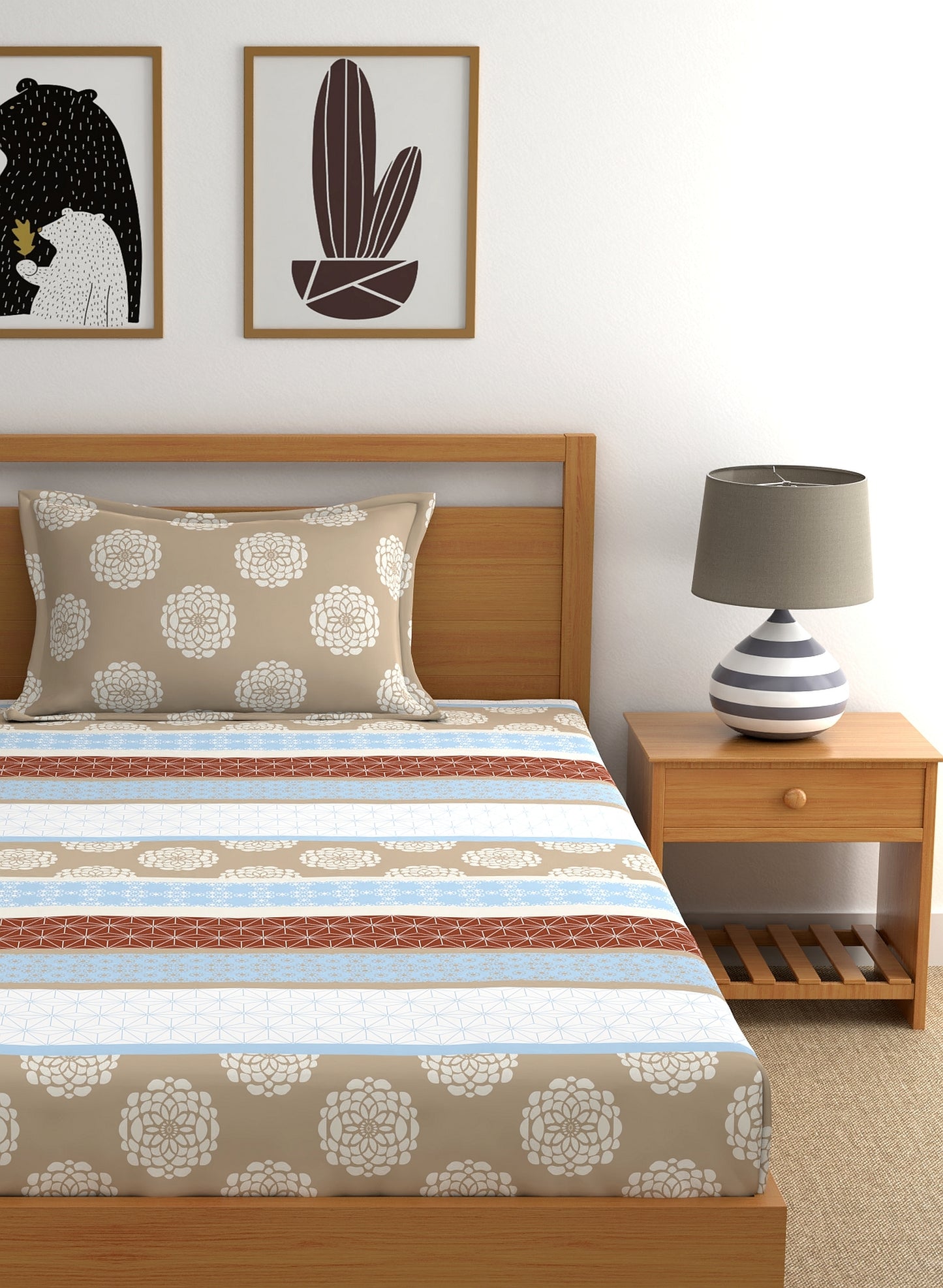 Home Ecstasy 100% Cotton Ethnic Bedsheet Set | 140 TC | Brown