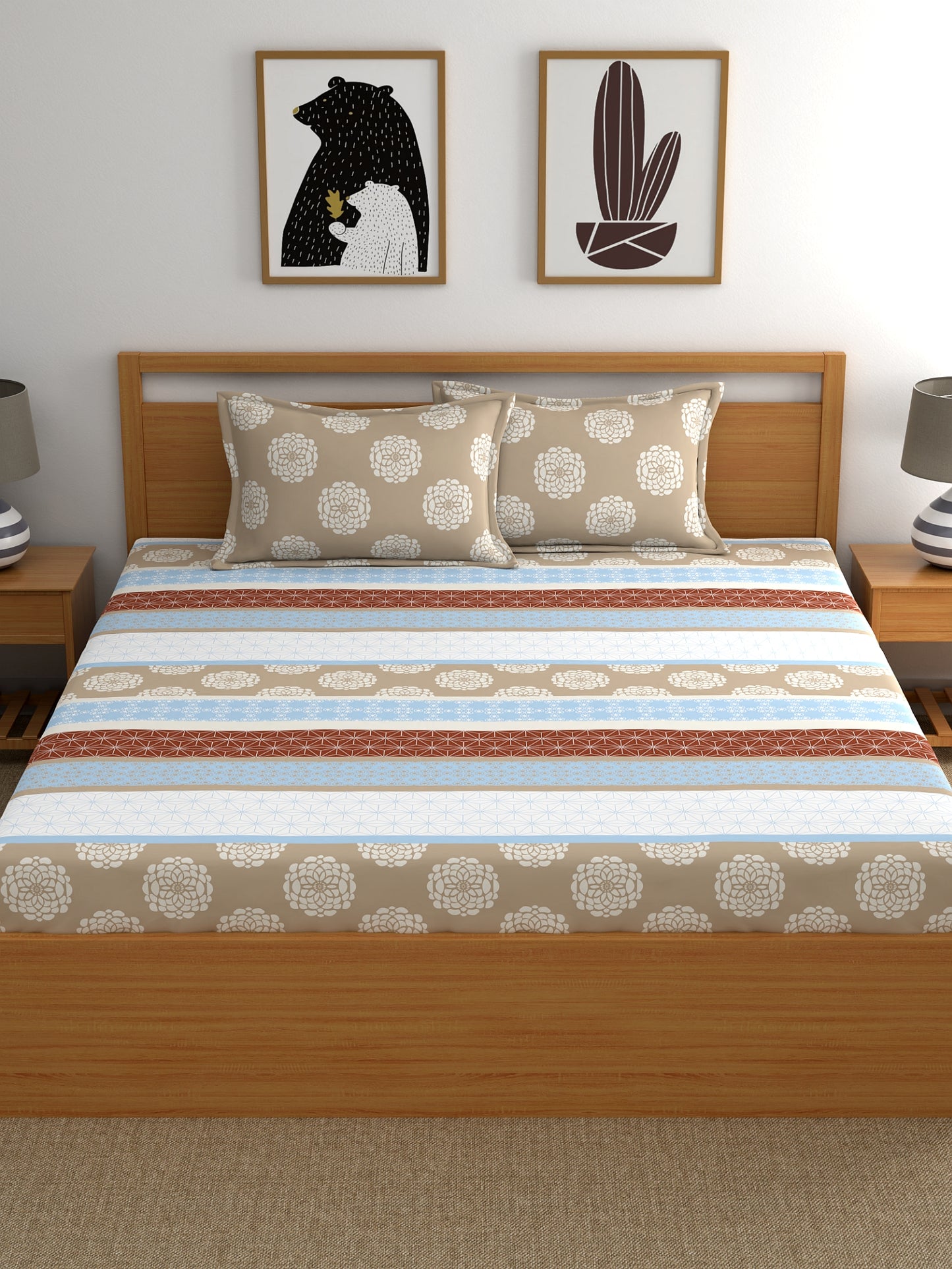 Home Ecstasy 100% Cotton Ethnic Bedsheet Set | 140 TC | Brown