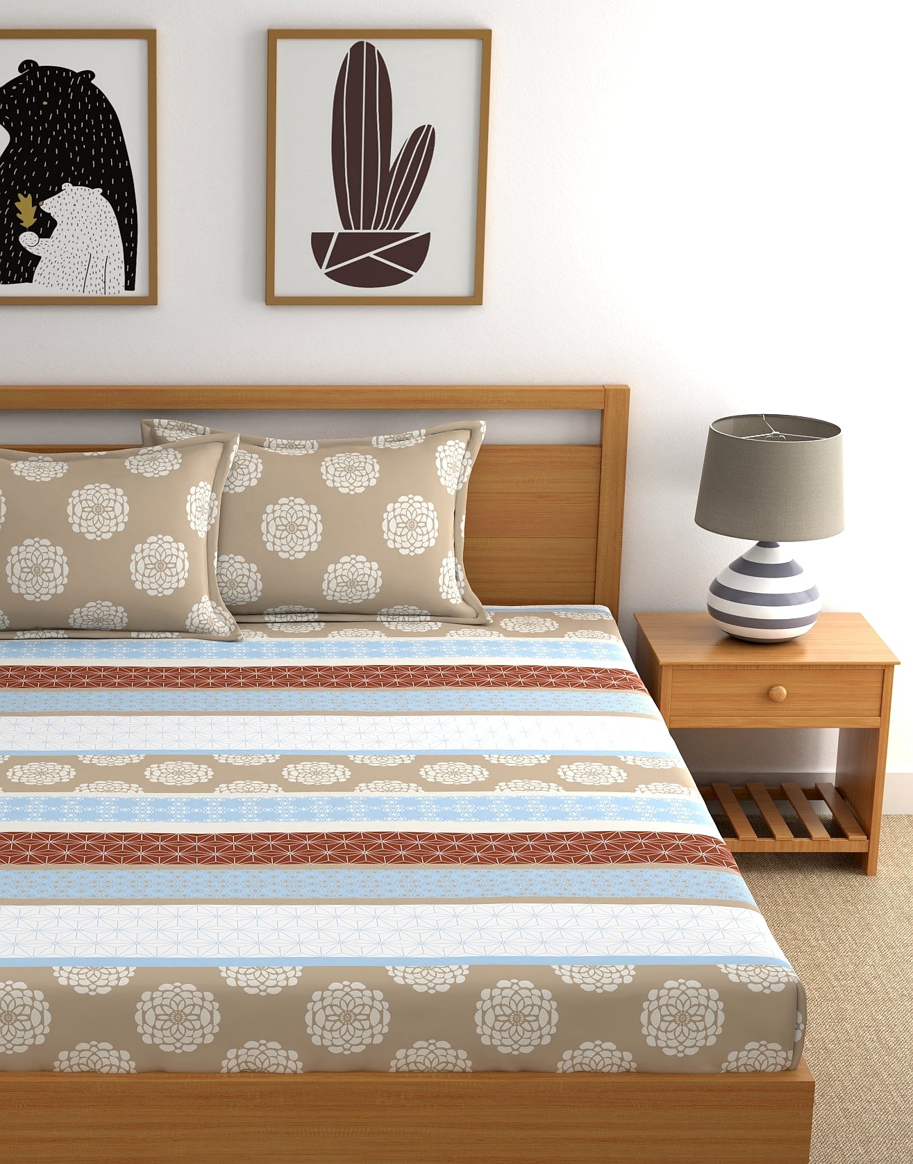 Home Ecstasy 100% Cotton Ethnic Bedsheet Set | 140 TC | Brown