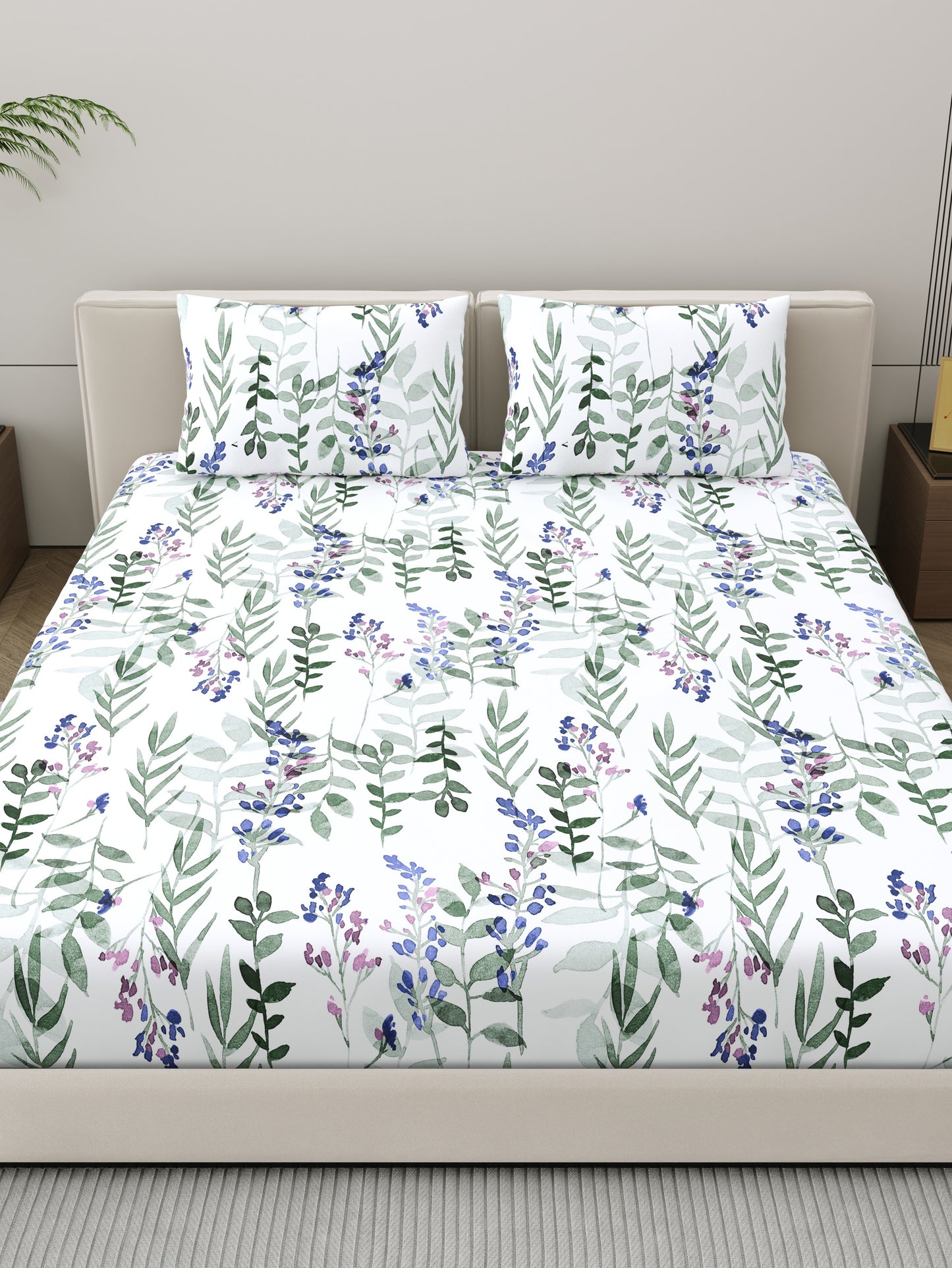 Home Ecstasy 100% Cotton Floral Bedsheet Set | 140 TC | Blue