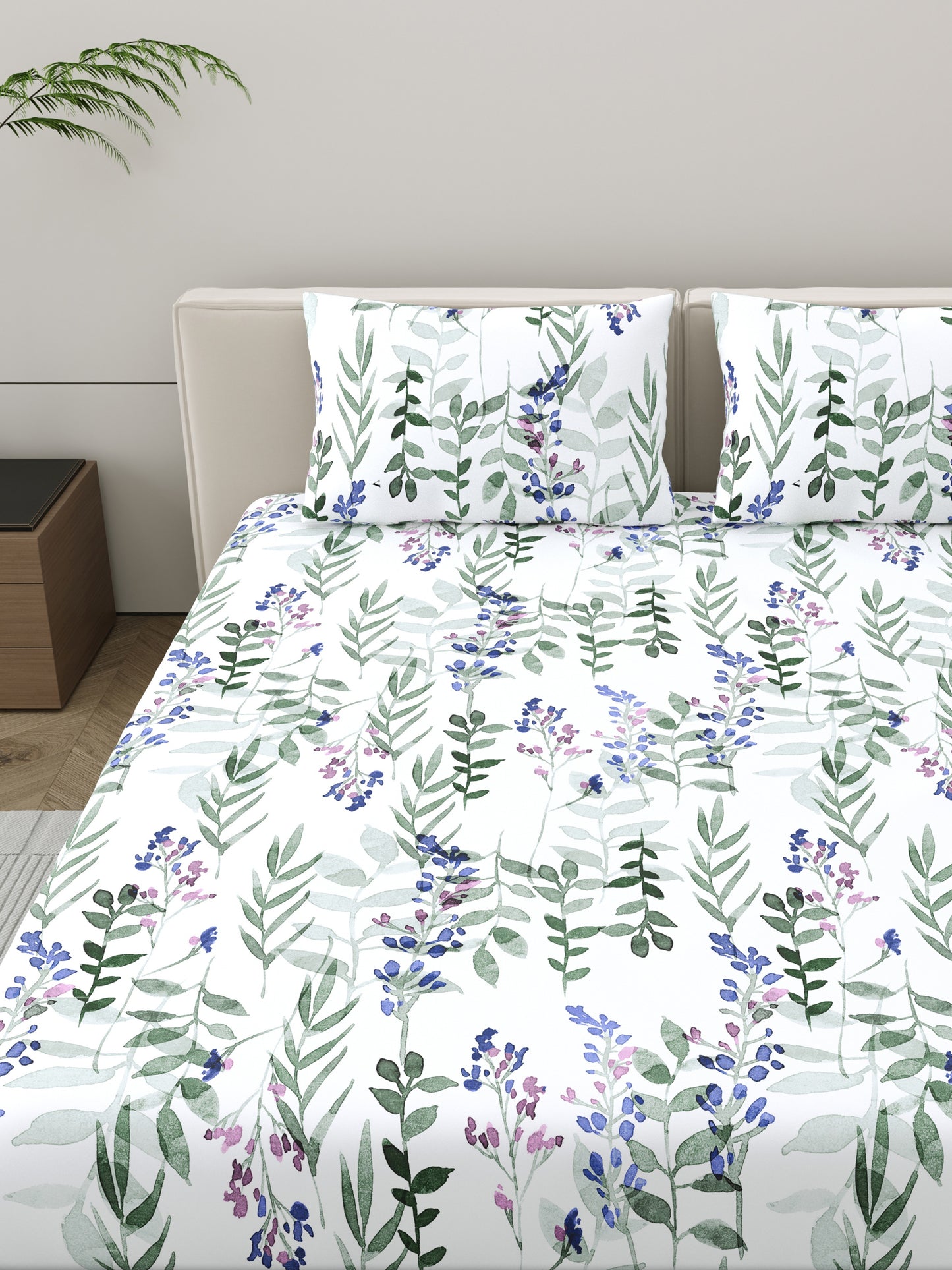 Home Ecstasy 100% Cotton Floral Bedsheet Set | 140 TC | Blue