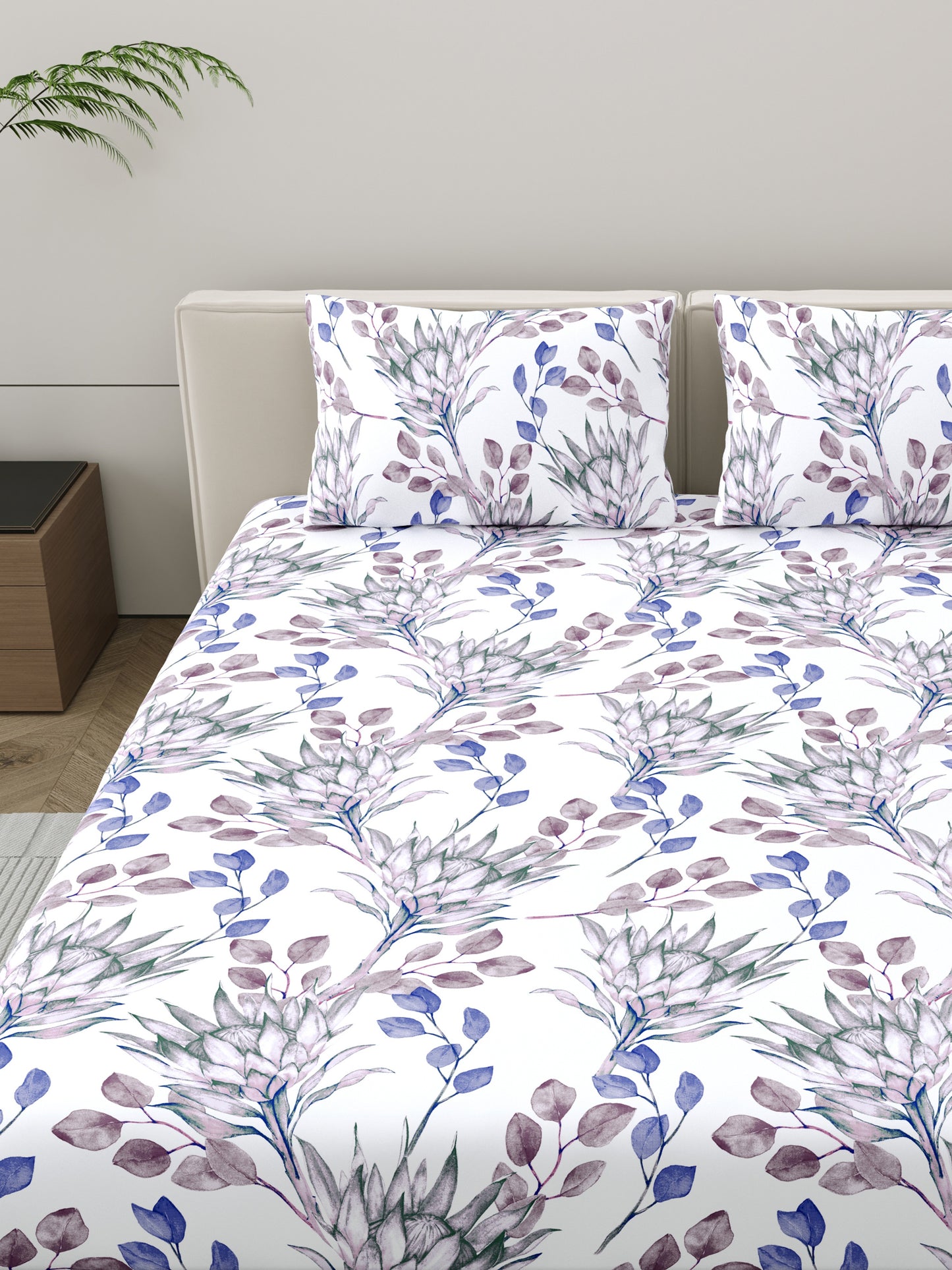 Home Ecstasy 100% Cotton Floral Bedsheet Set | 140 TC | Purple