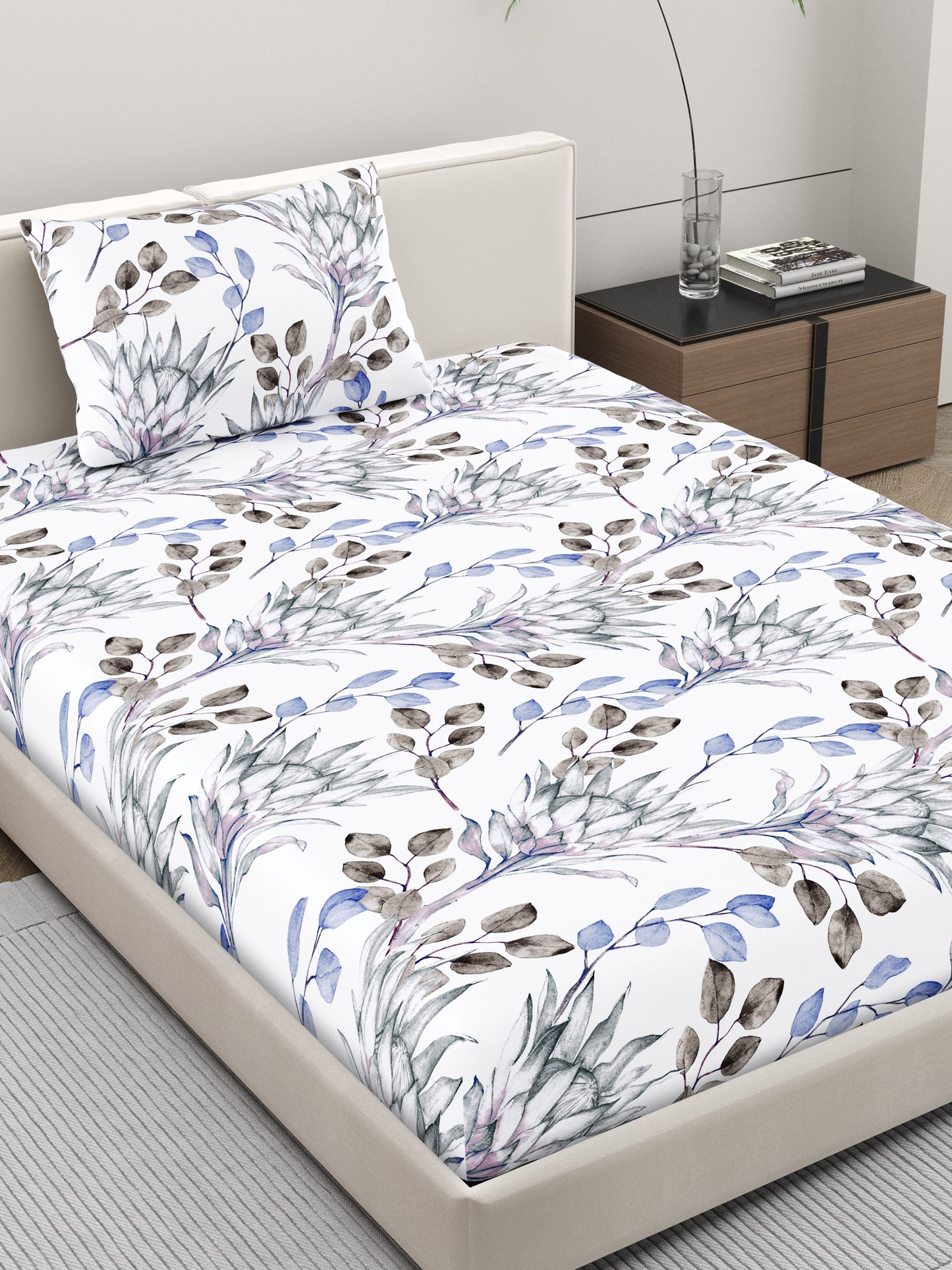 Home Ecstasy 100% Cotton Floral Bedsheet Set | 140 TC | Purple
