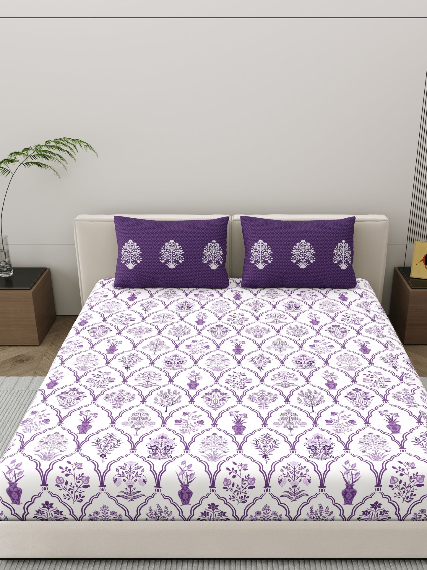 Home Ecstasy 100% Cotton Ethnic Bedsheet Set | 140 TC | Purple