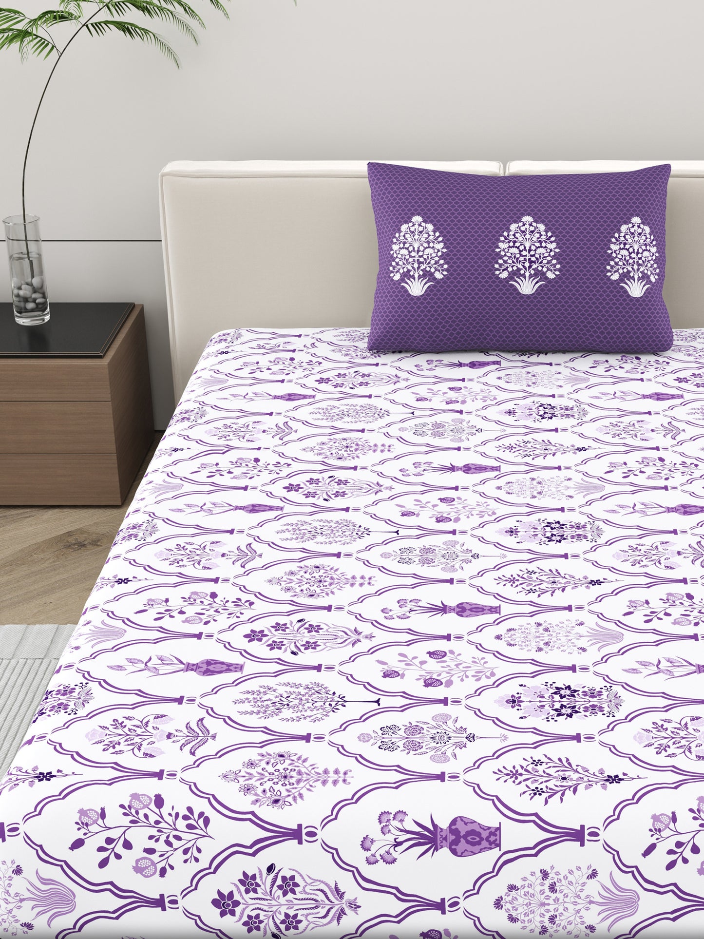 Home Ecstasy 100% Cotton Ethnic Bedsheet Set | 140 TC | Purple