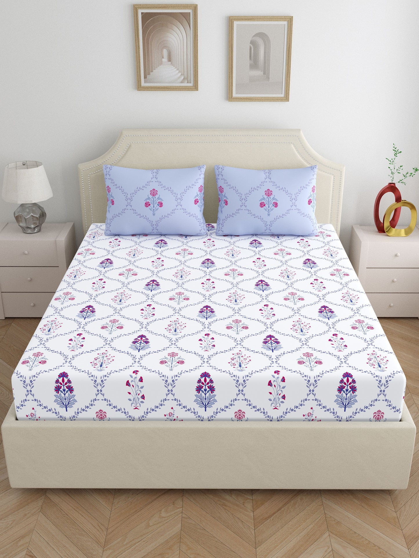 Home Ecstasy 100% Cotton Floral Bedsheet Set | 140 TC | Purple