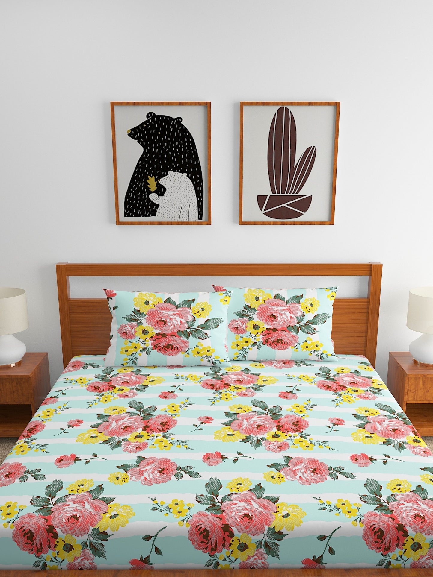 Home Ecstasy 100% Cotton Floral Bedsheet Set | 140 TC | Seagreen