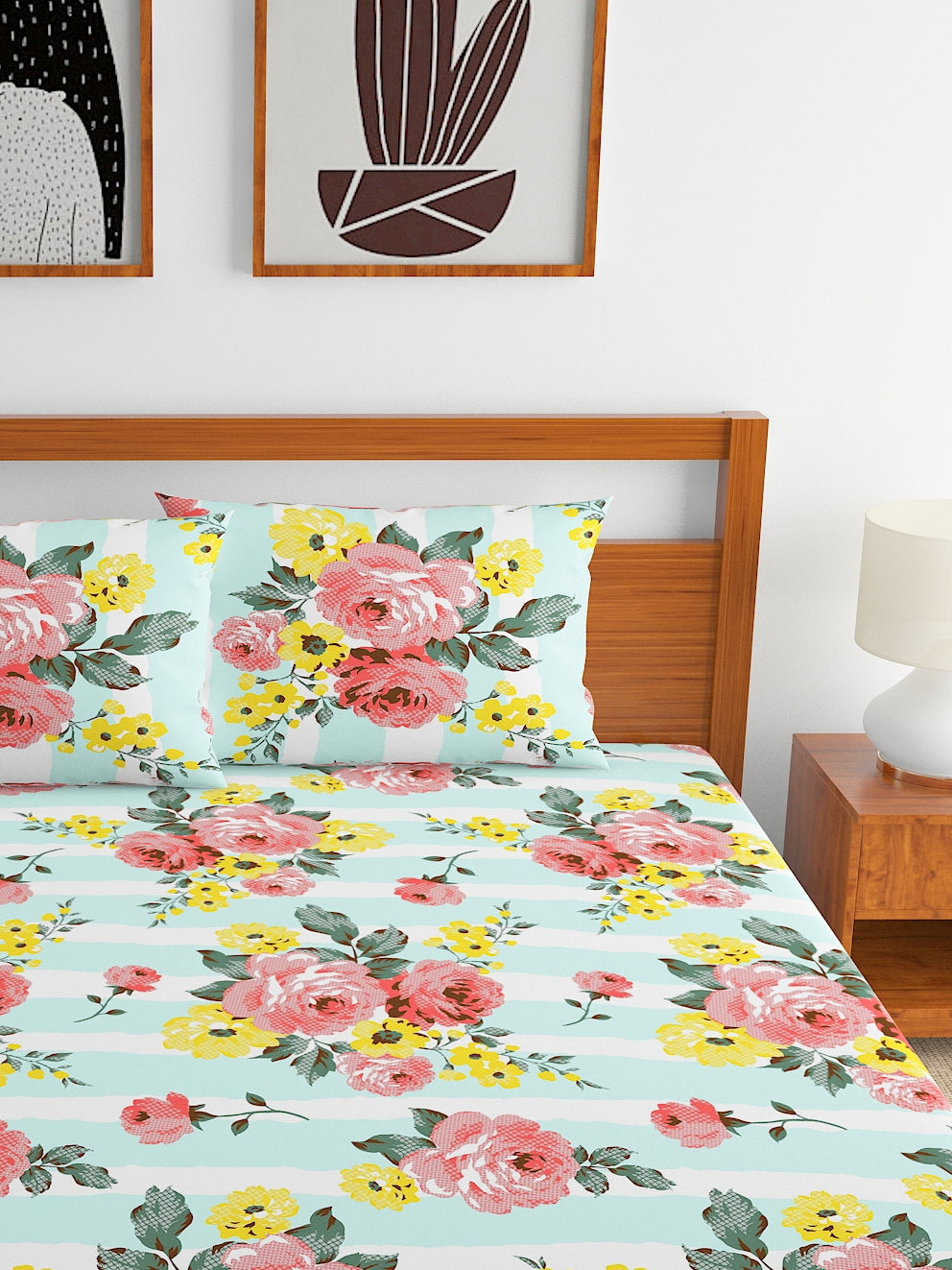Home Ecstasy 100% Cotton Floral Bedsheet Set | 140 TC | Seagreen