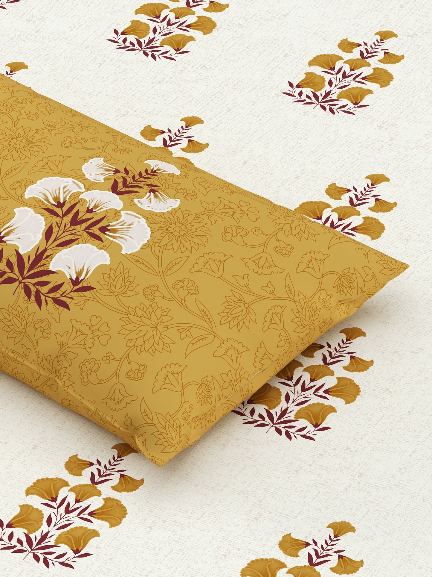 Home Ecstasy 100% Cotton Floral Bedsheet Set | 140 TC | Mustard