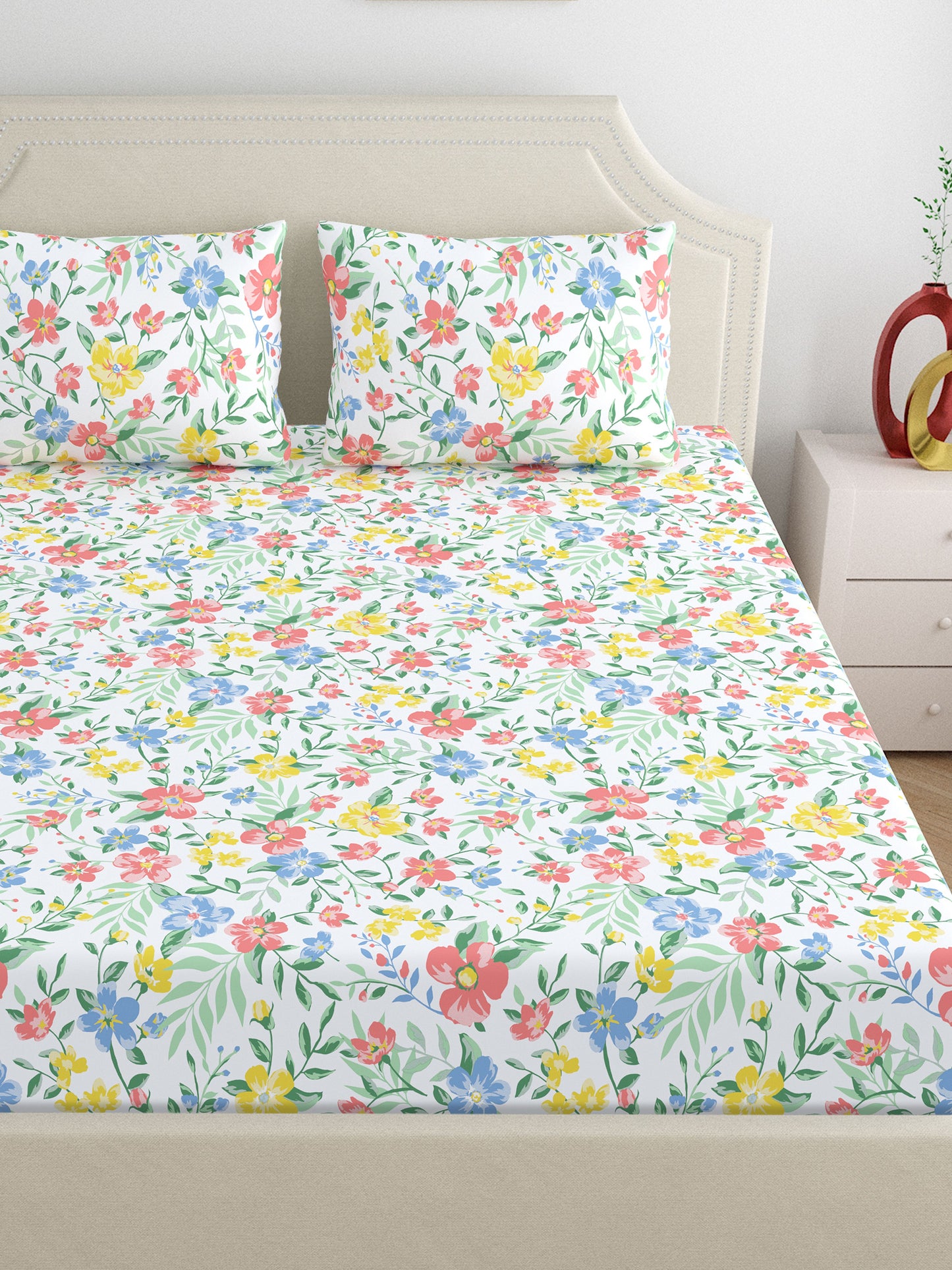 Home Ecstasy 100% Cotton Floral Bedsheet Set | 140 TC | Multi