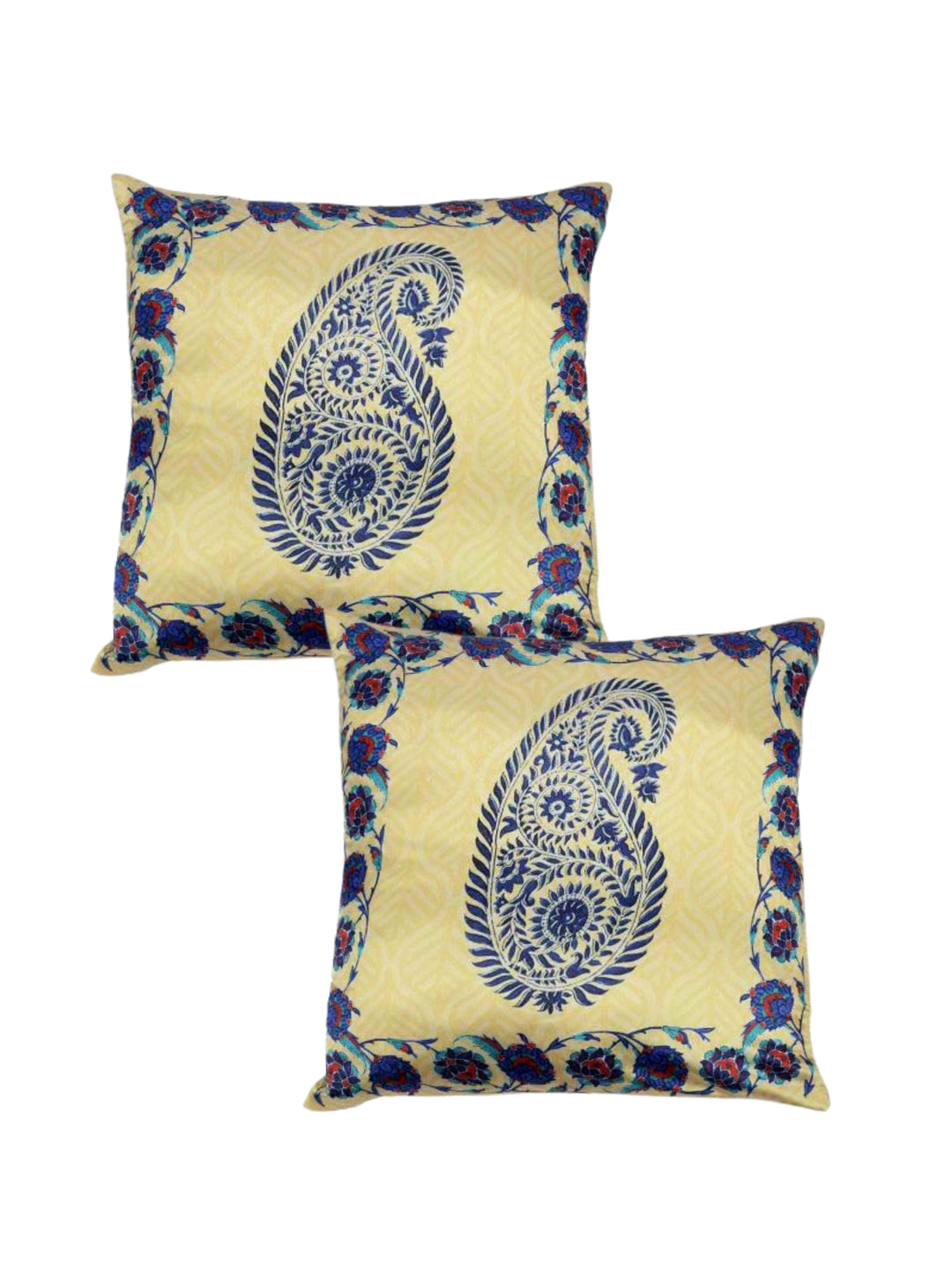 Dreamscape 100% Polyester Abstract Golden & Blue Cushion Cover 16"x16" (Set of 2) | 140 TC | Golden & Blue
