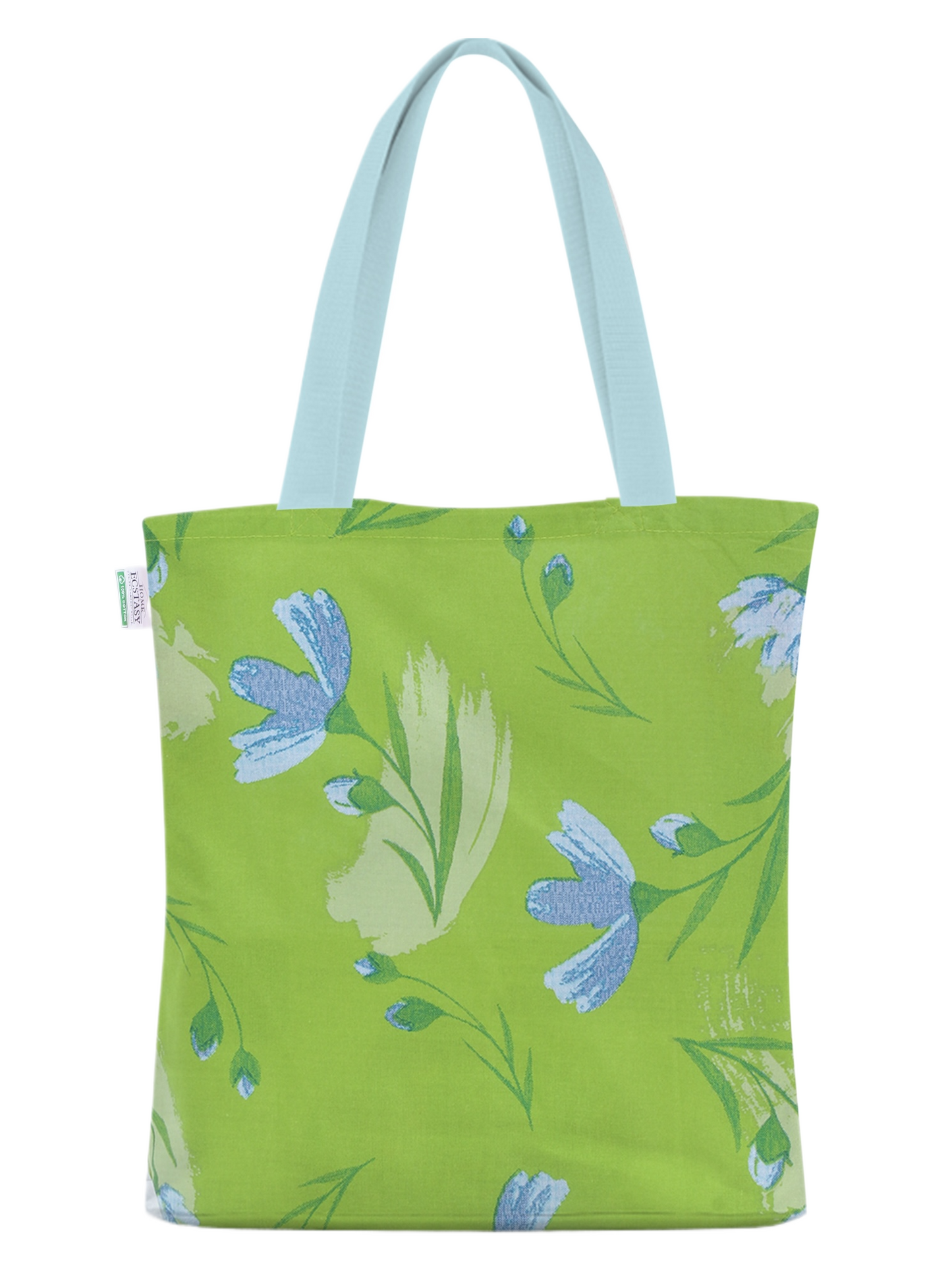 Home Ecstasy 100% Cotton Floral Tote Bag Set Of 2 | 140 TC | Pink and Lime Green