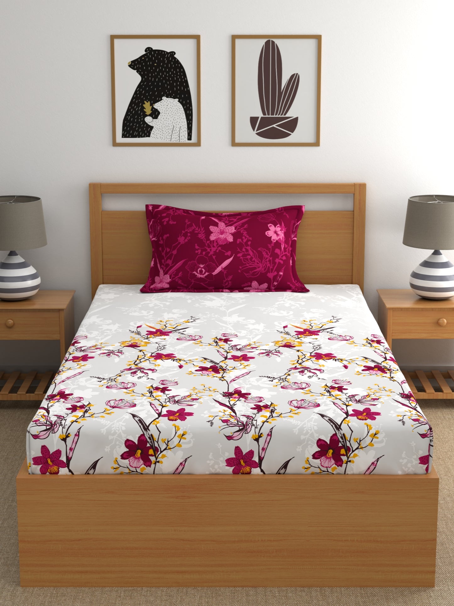 Dreamscape 100% Cotton Floral Bedsheet Set | 140 TC | Pink