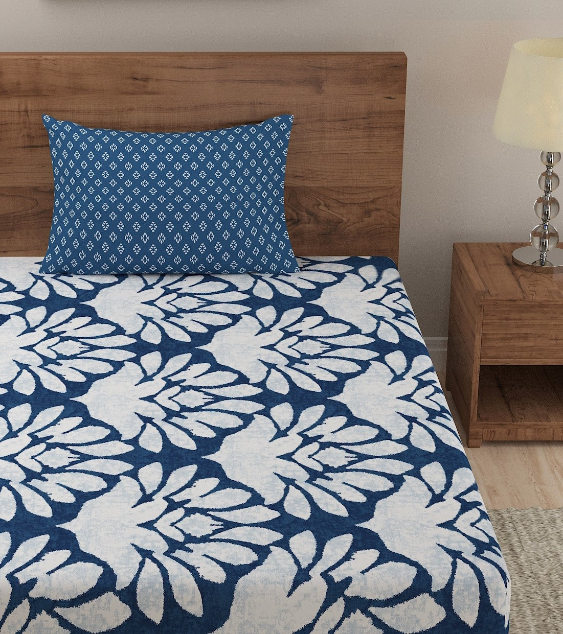 Dreamscape 100% Cotton Floral Bedsheet Set | 140 TC | Blue