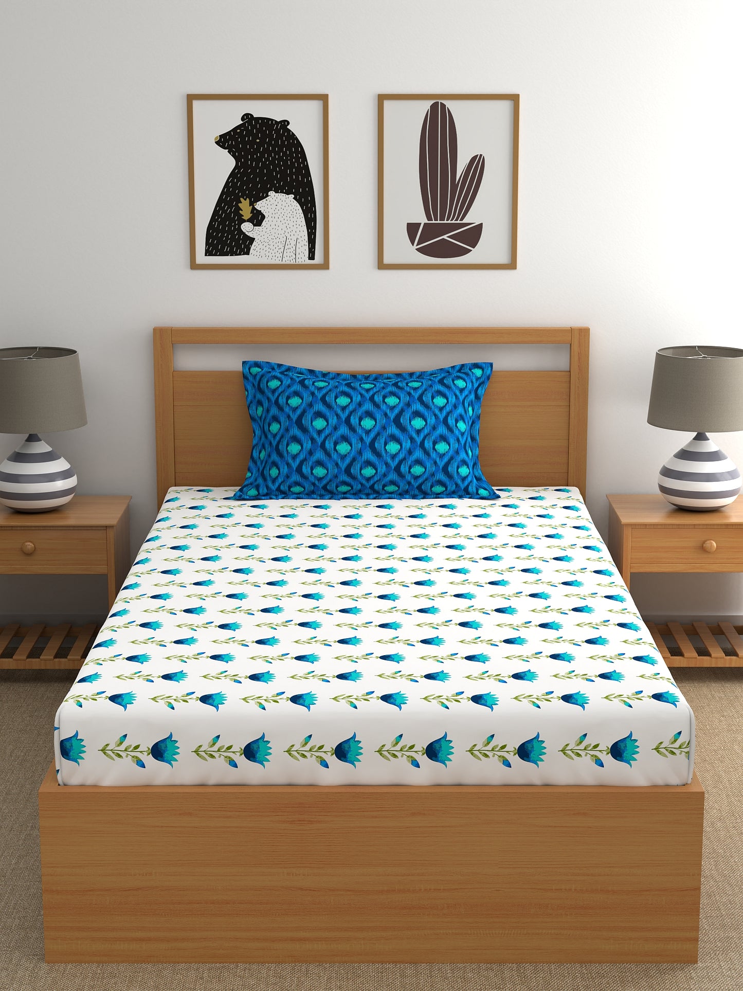 Home Ecstasy 100% Cotton Abstract Bedsheet Set | 180 TC | Blue