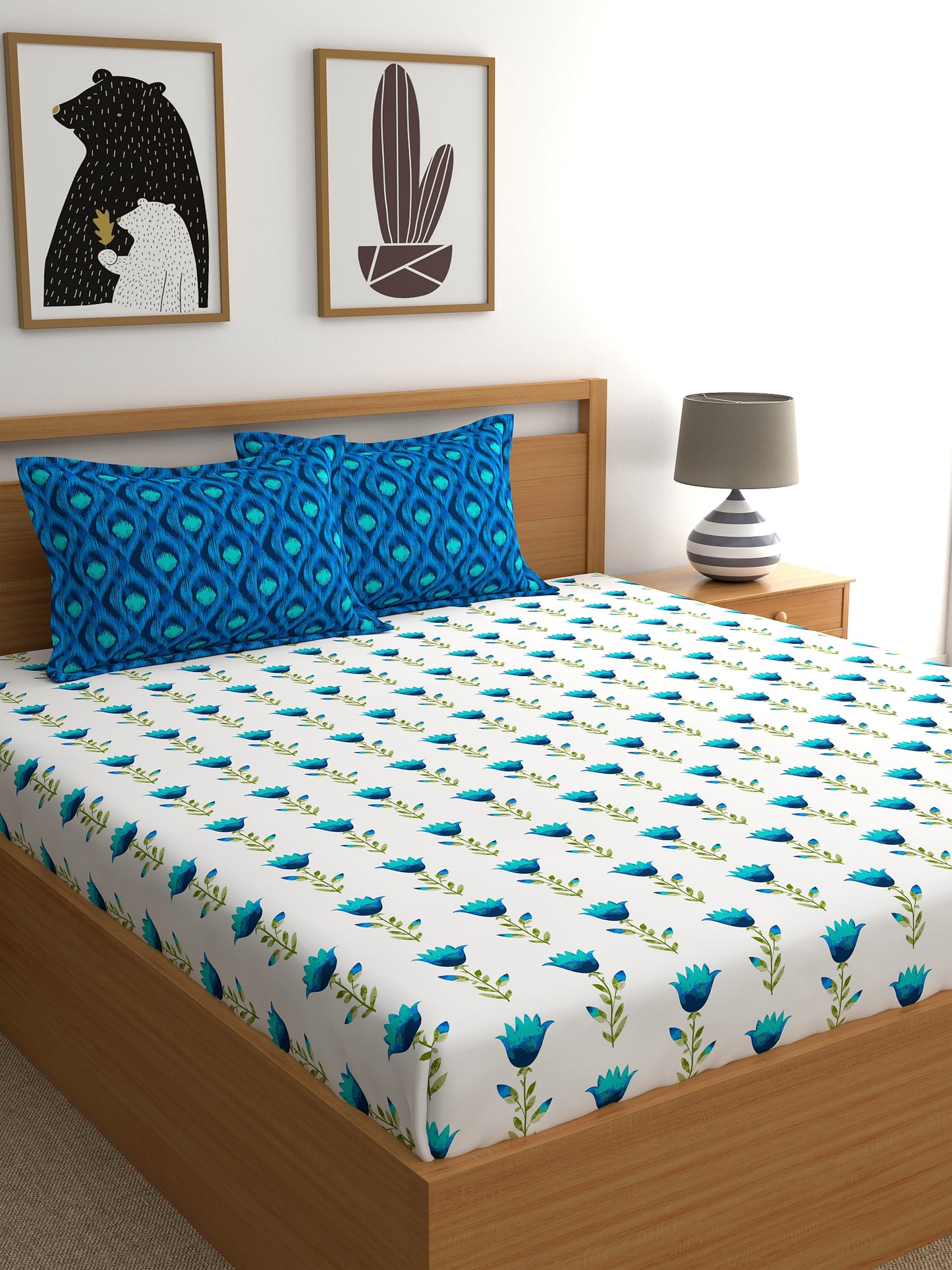 Home Ecstasy 100% Cotton Abstract Bedsheet Set | 180 TC | Blue