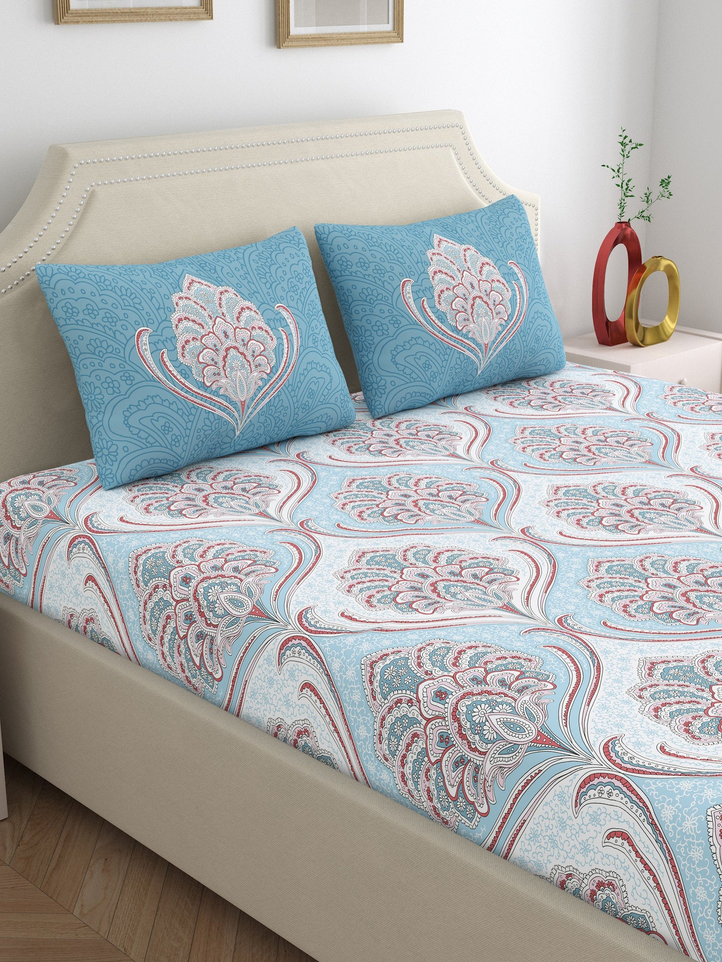 Dreamscape 100% Cotton Ethnic Bedsheet Set | 200 TC | Blue