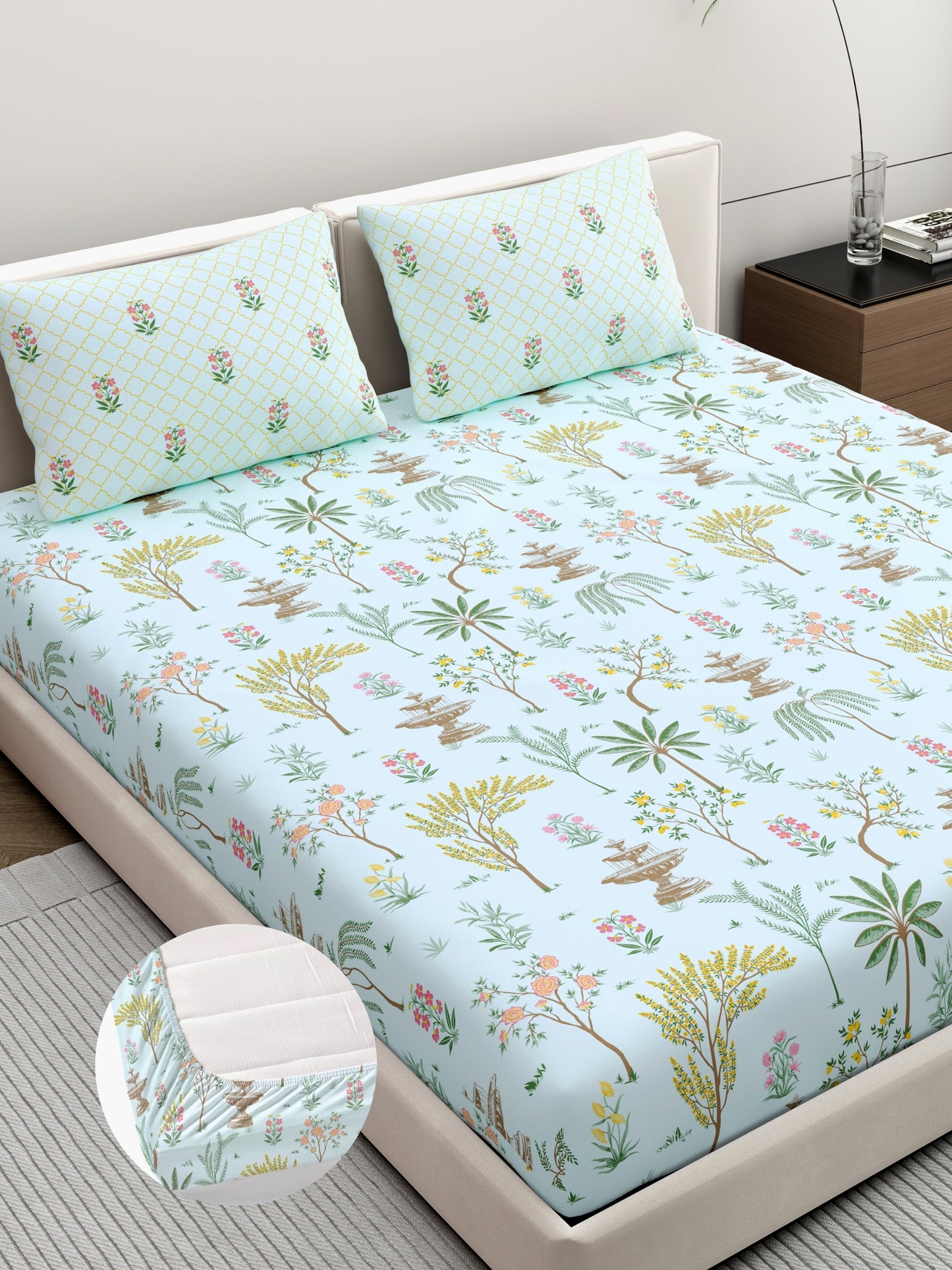 Dreamscape 100% Cotton Ethnic Bedsheet Set | 200 TC | Sea Green