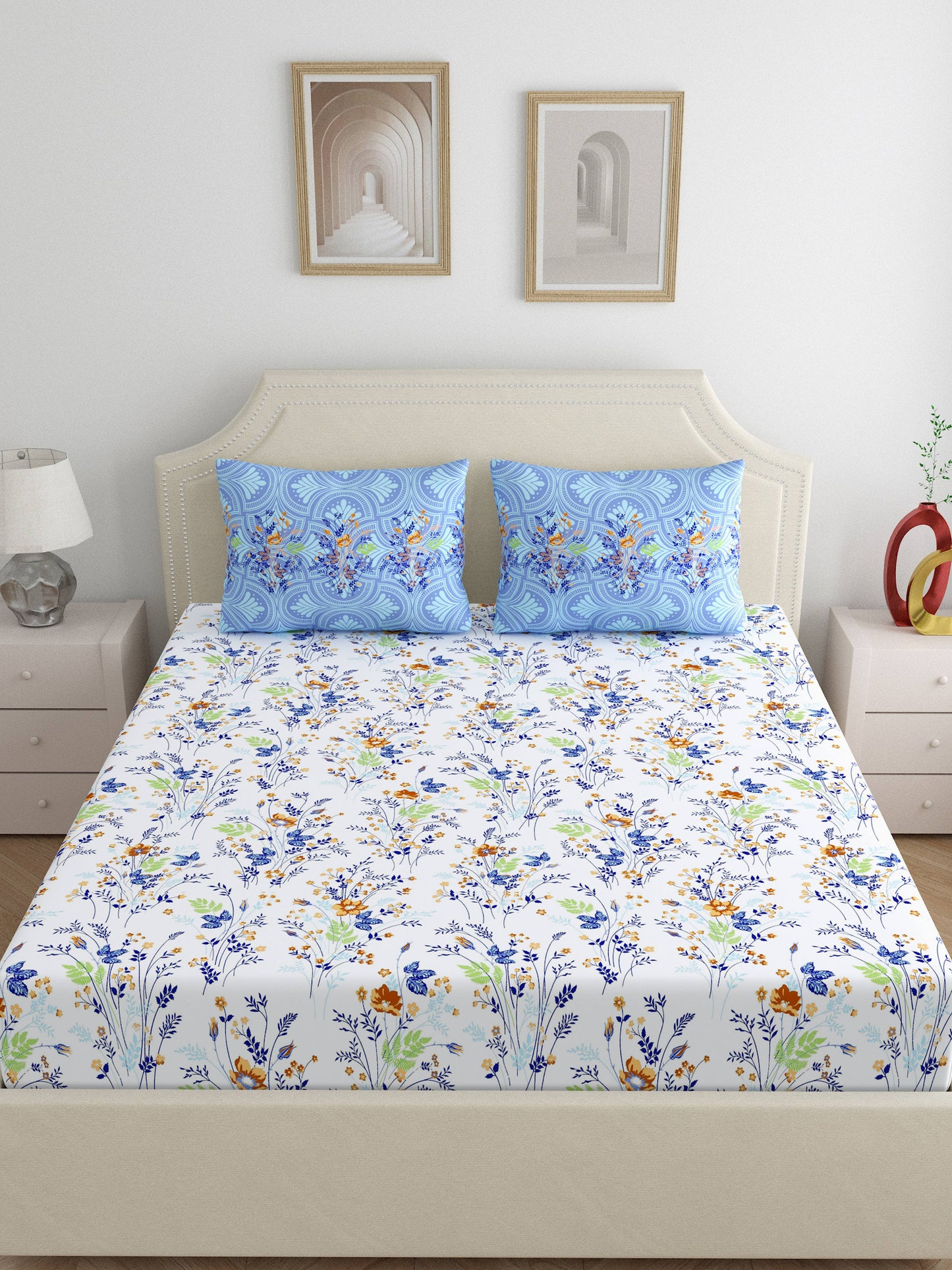 Home Ecstasy 100% Cotton | Floral Bedsheet Set | 300 TC | Purple