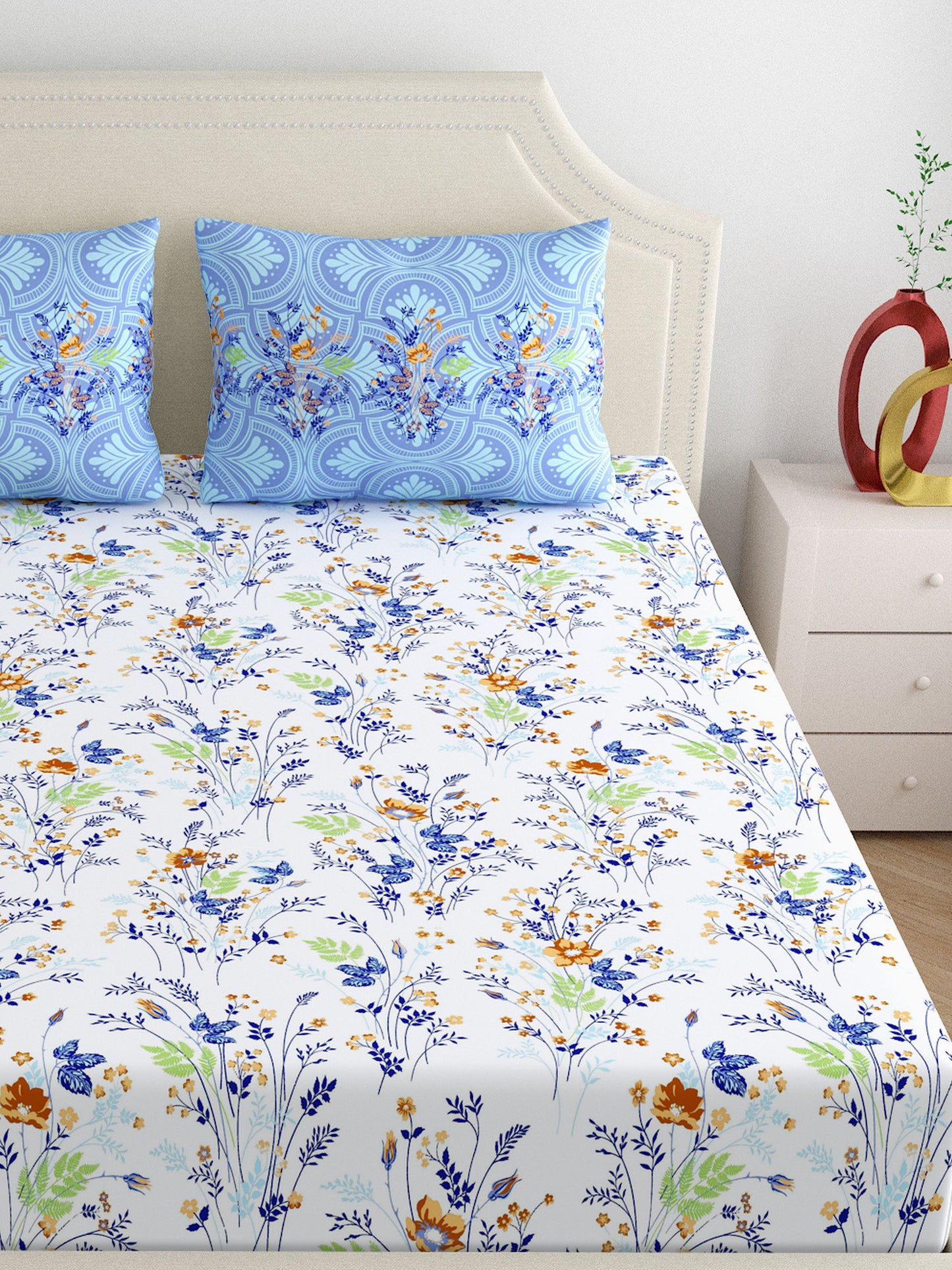 Home Ecstasy 100% Cotton | Floral Bedsheet Set | 300 TC | Purple
