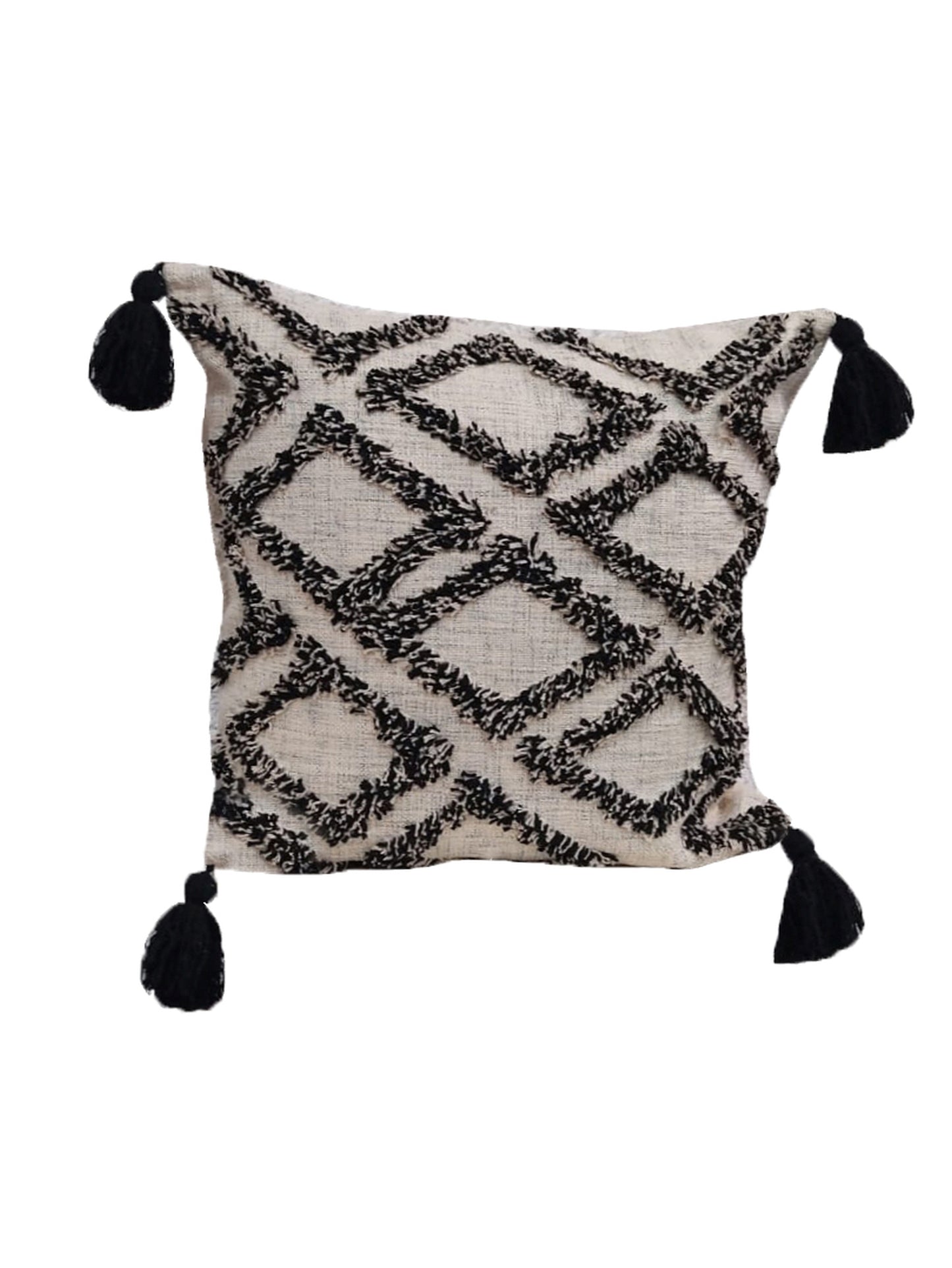Home Ecstasy 100% Cotton Embroidered Beige And Black Cushion Cover 18"x18" (Set of 2) | 140 TC | Beige & Black