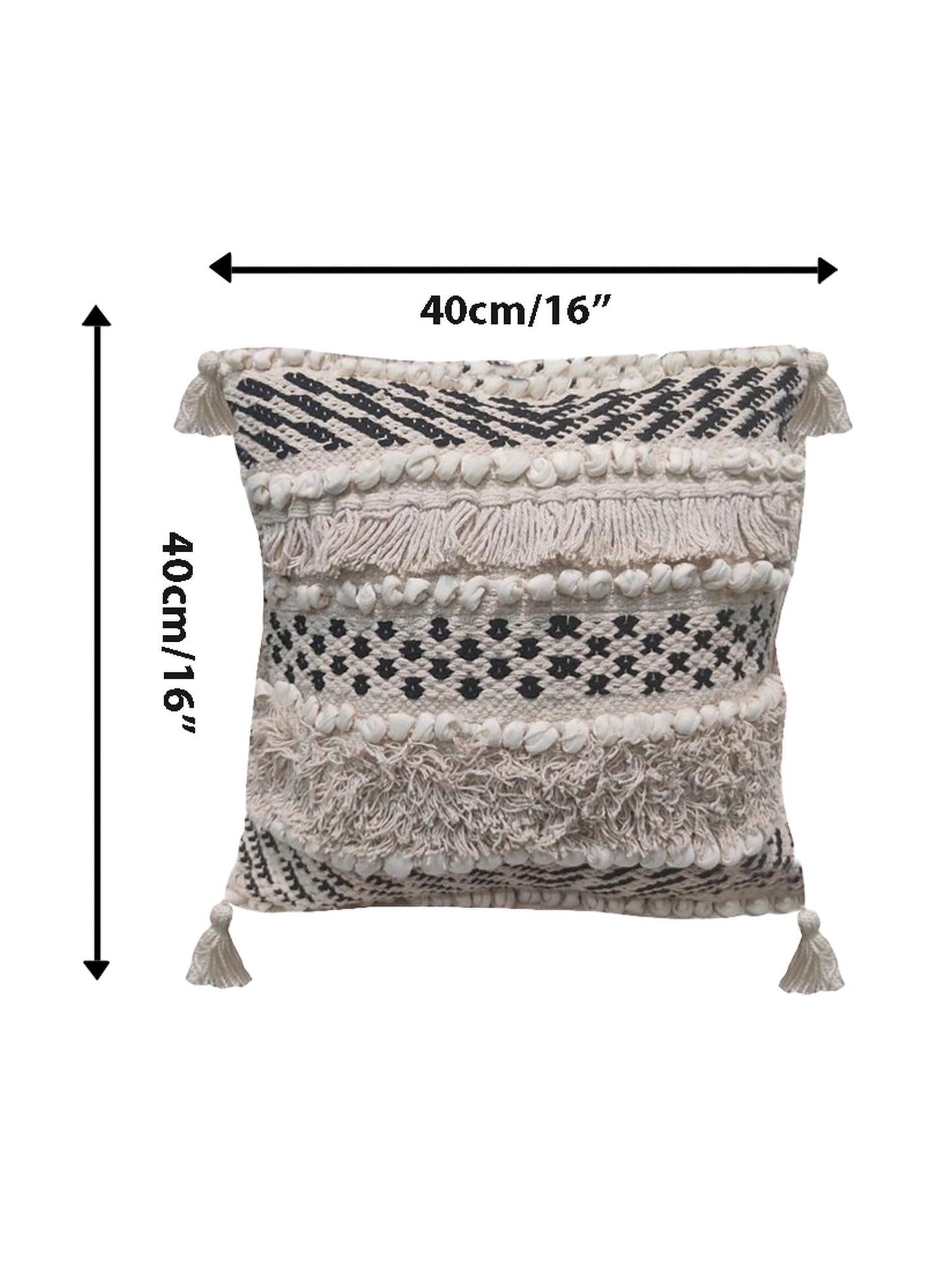 Home Ecstasy 100% Cotton Embroidered Beige And Black Cushion Cover 16"x16" (Set of 2) | 140 TC | Beige & Black