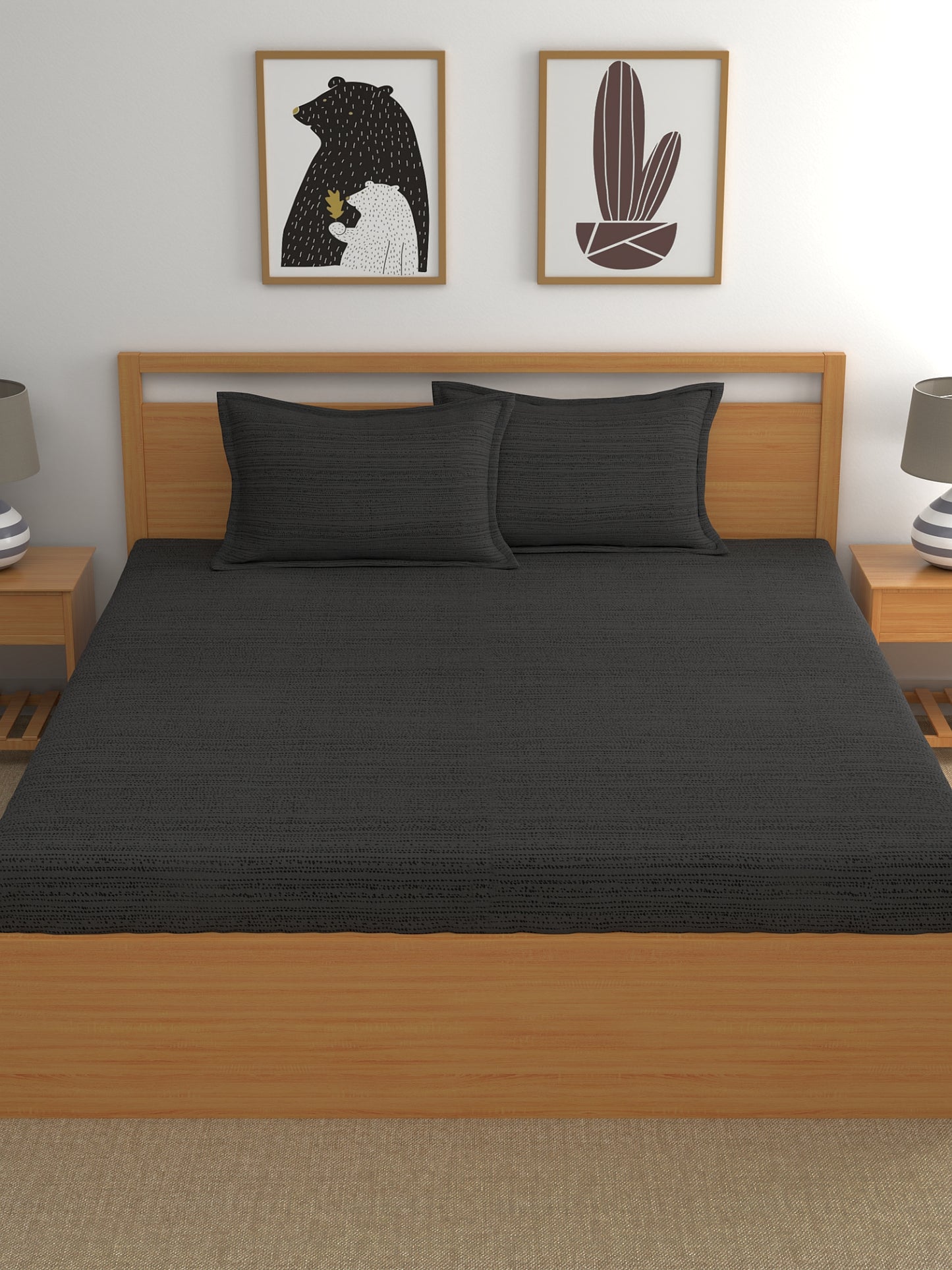 Dreamscape 100% Cotton Floral Bedsheet Set | 300 TC | Grey