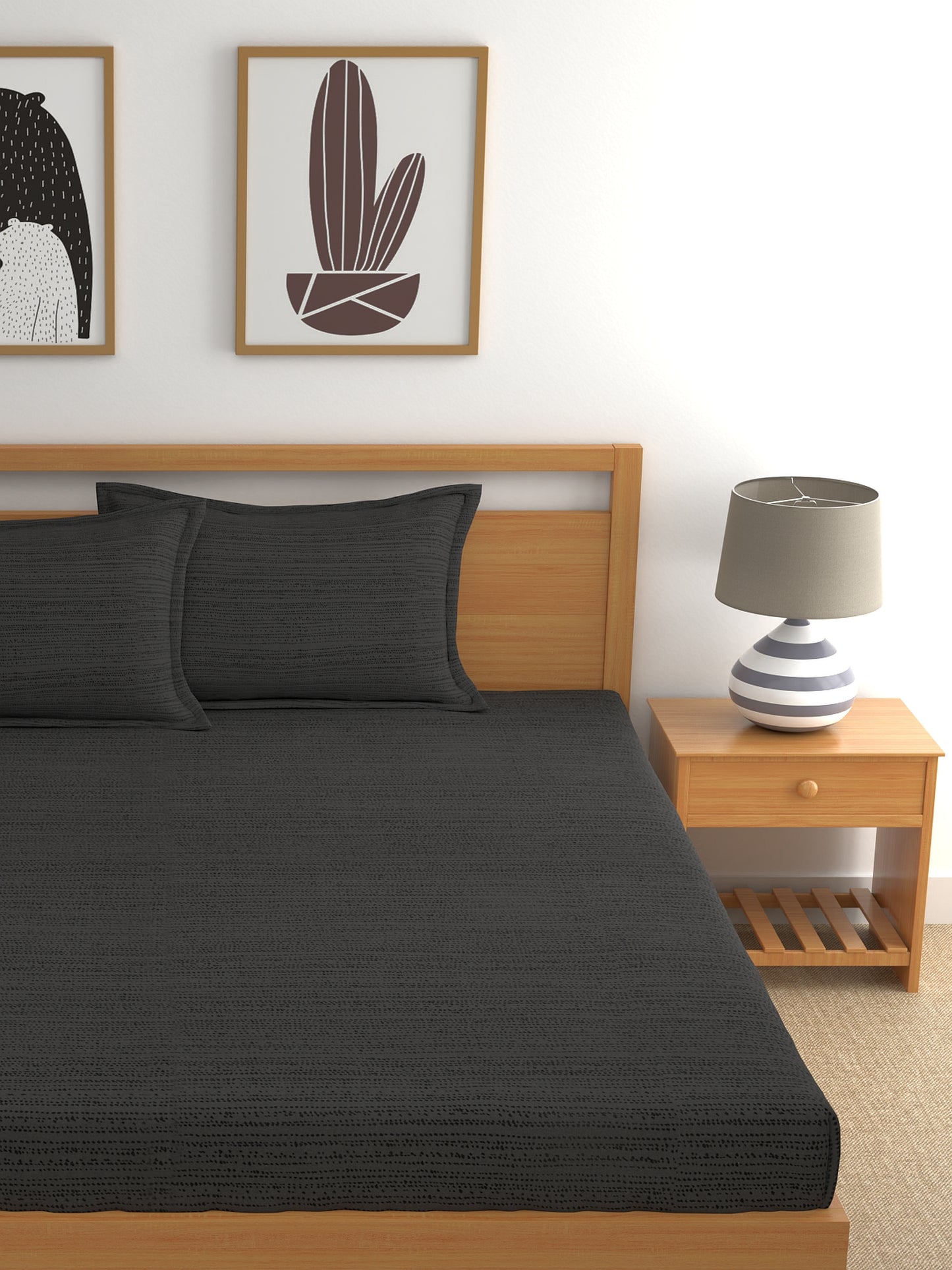 Dreamscape 100% Cotton Floral Bedsheet Set | 300 TC | Grey