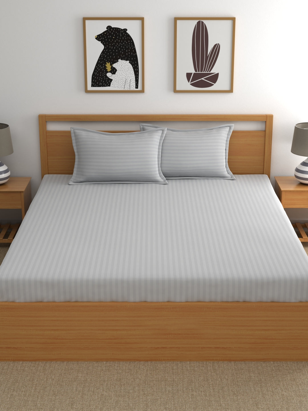 Dreamscape 100% Cotton Stripe Bedsheet Set | 210 TC | Grey