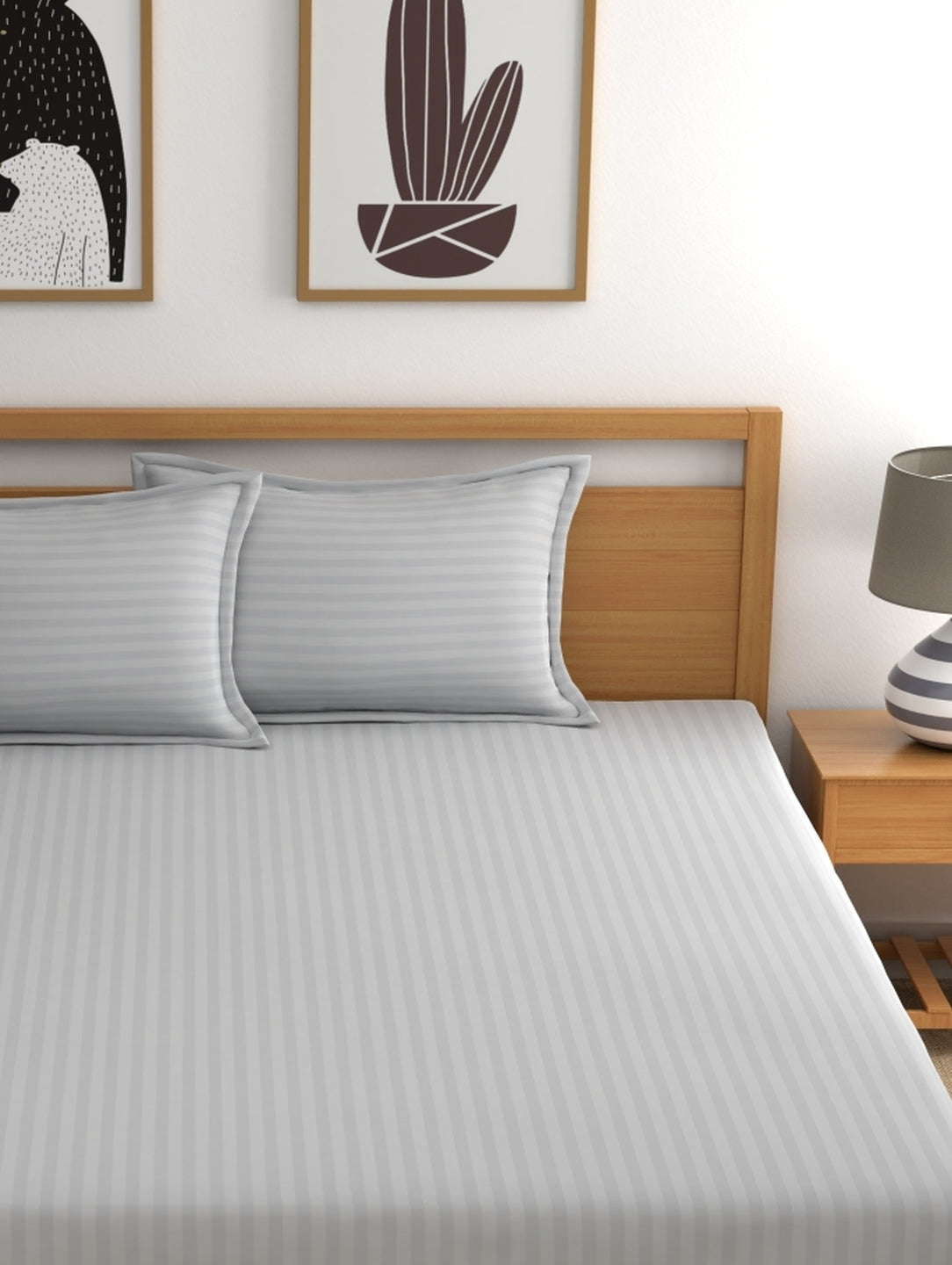Dreamscape 100% Cotton Stripe Bedsheet Set | 210 TC | Grey