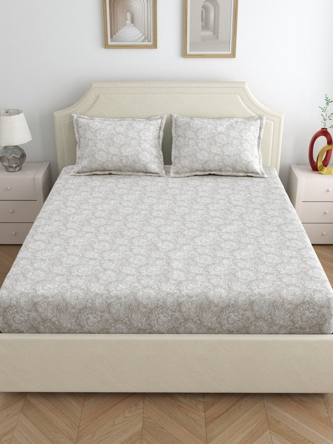 Dreamscape 100% Cotton Premium Bedsheet Set | 300 TC | Beige