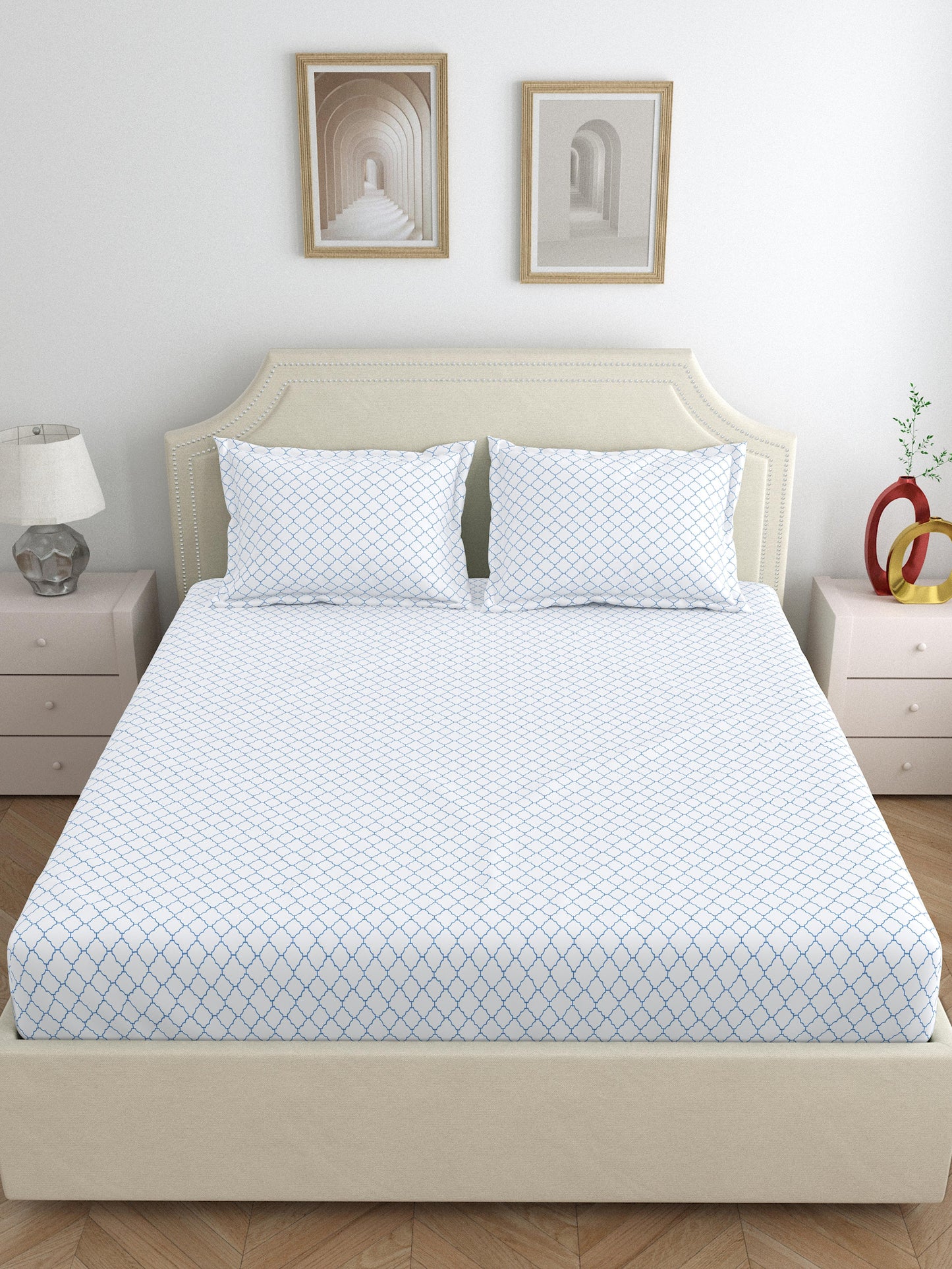 Dreamscape 100% Cotton Premium Bedsheet Set | 300 TC | Off White