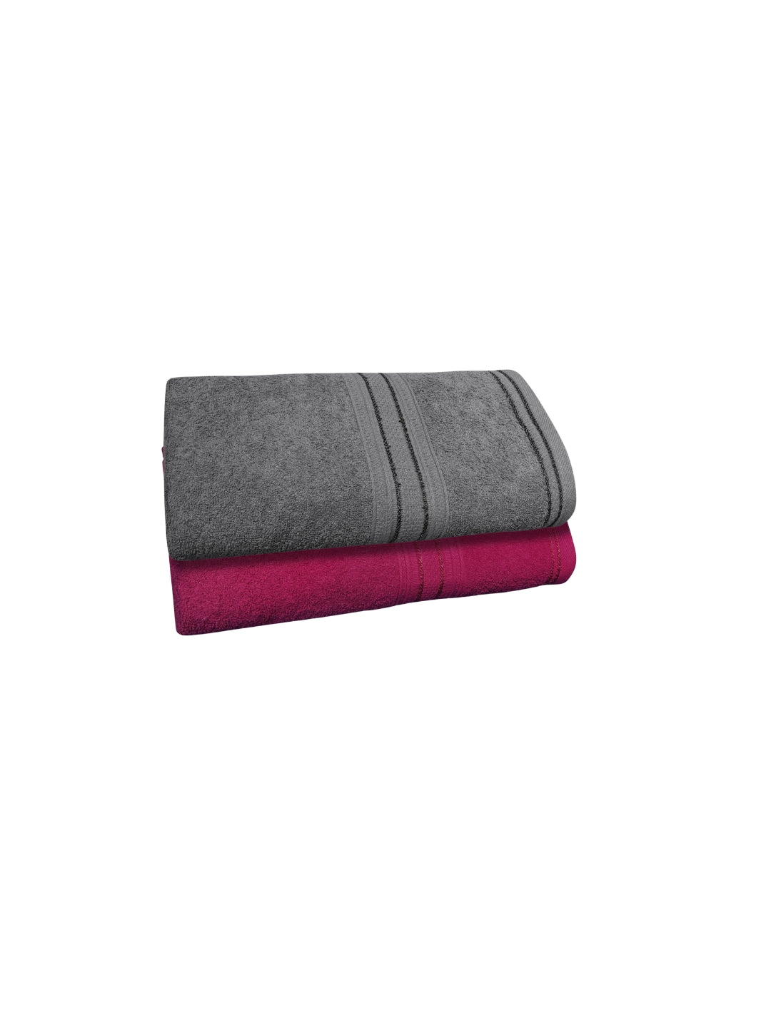 Dreamscape 100% Cotton 550 GSM Bath Towel Set of 2 | Light Grey & Dark Pink