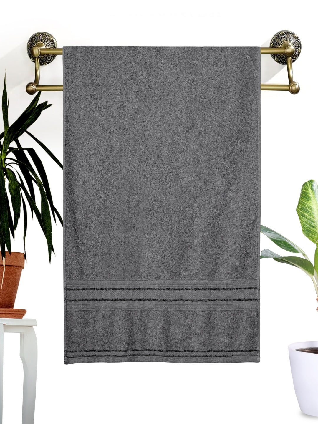 Dreamscape 100% Cotton 550 GSM Bath Towel Set of 2 | Light Grey & Dark Pink
