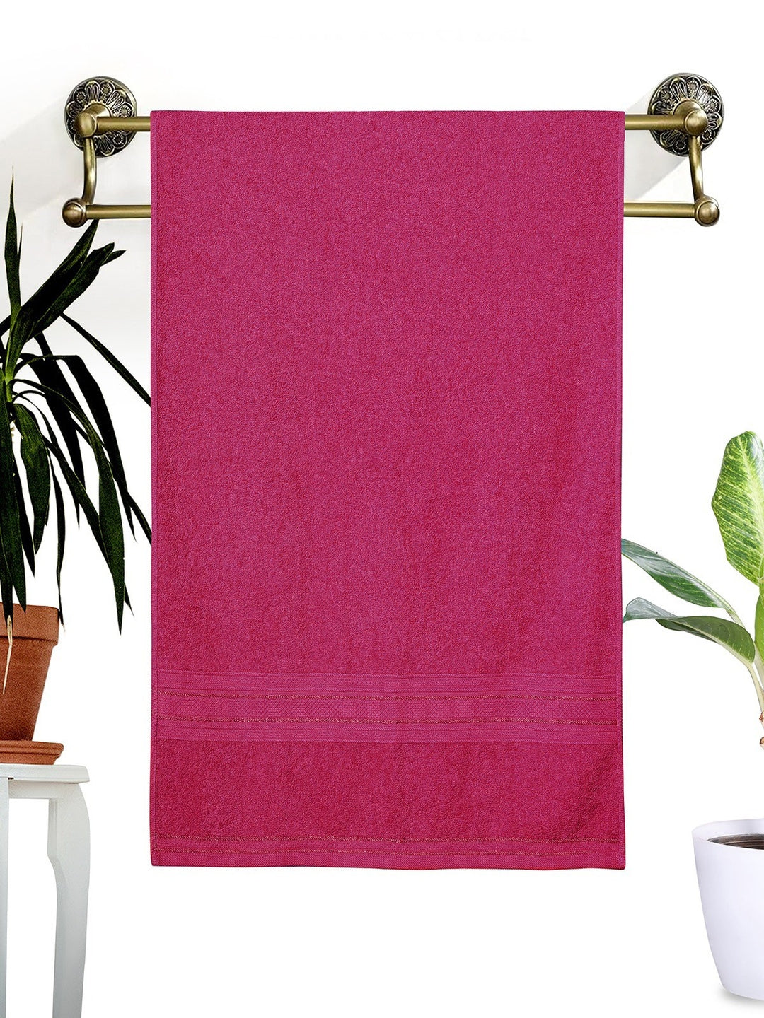 Dreamscape 100% Cotton 550 GSM Bath Towel Set of 2 | Light Grey & Dark Pink